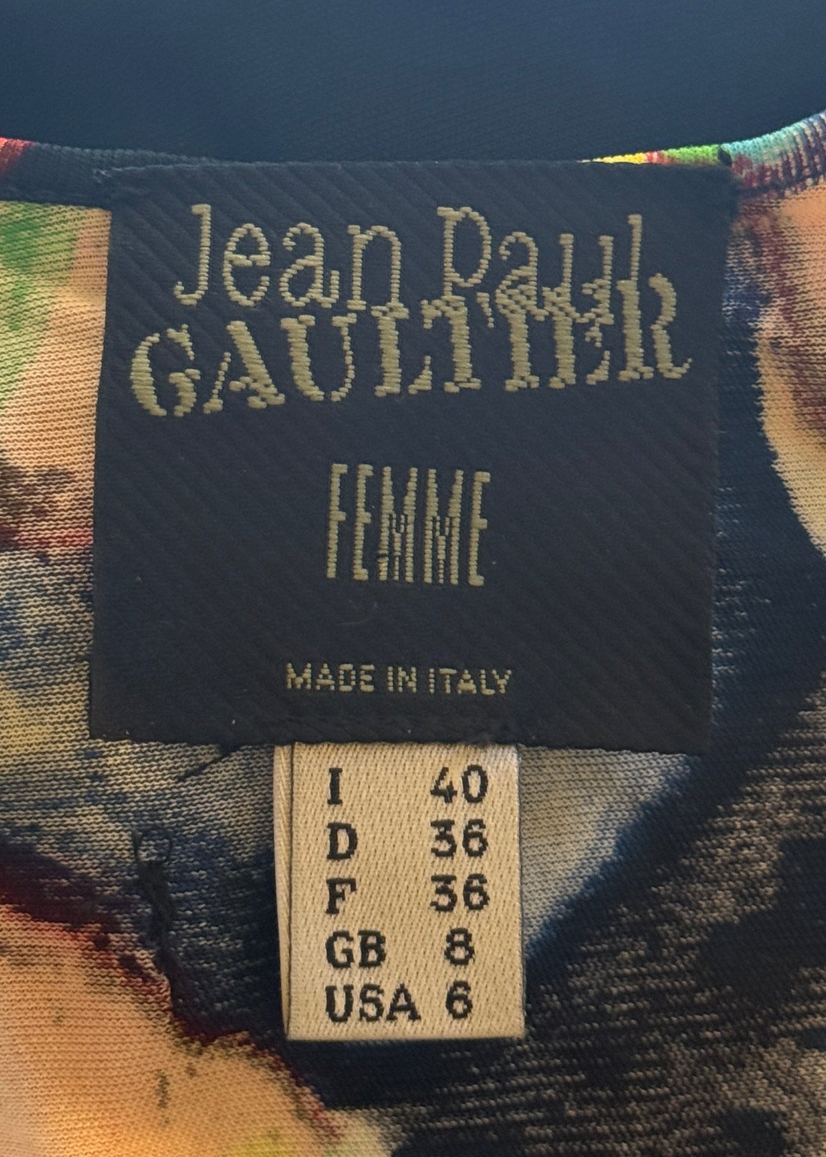 Jean Paul Gaultier Spring 2000 Runway Psychedelic Face Print & Flower Embellished Maxi Dress