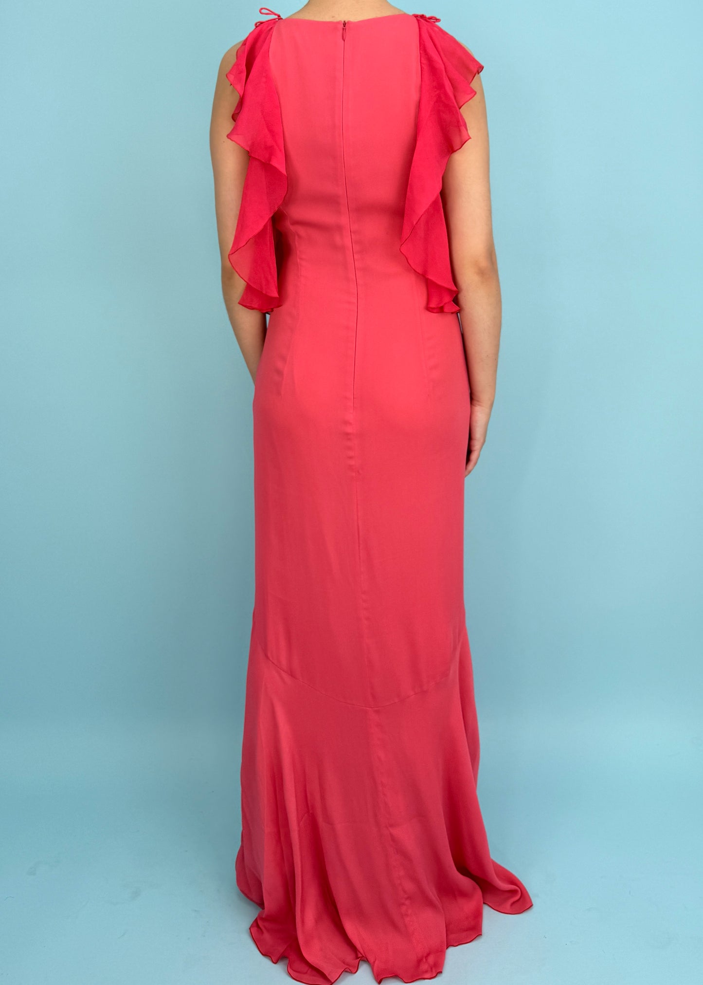 Valentino Coral Lace Sides Silk Chiffon Gown