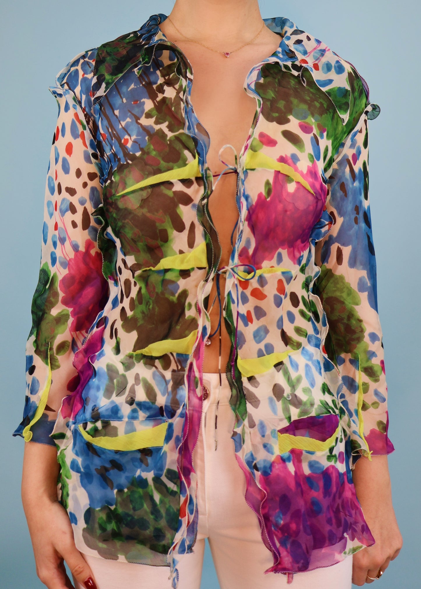 Fendi Spring 2000 Runway Watercolour Sheer Silk Blouse