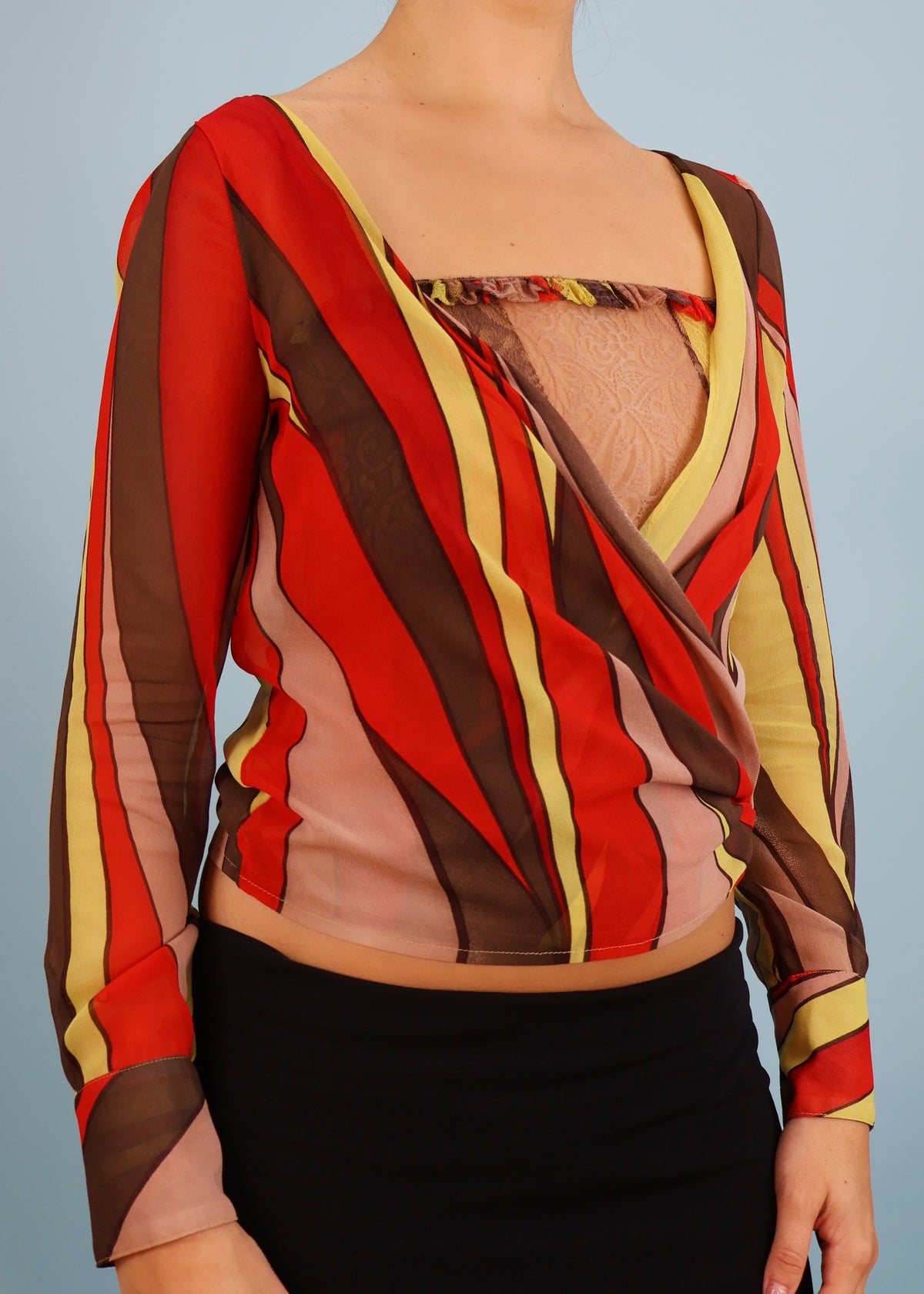 Versace Fall 2000 Runway Silk Wrap Blouse & Lace Top Set