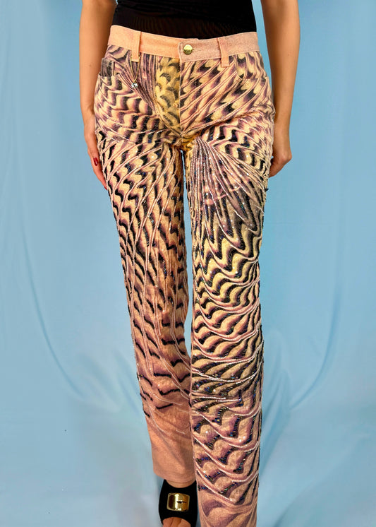 Roberto Cavalli Spring 2001 Runway Bead Embellished Pink Jeans