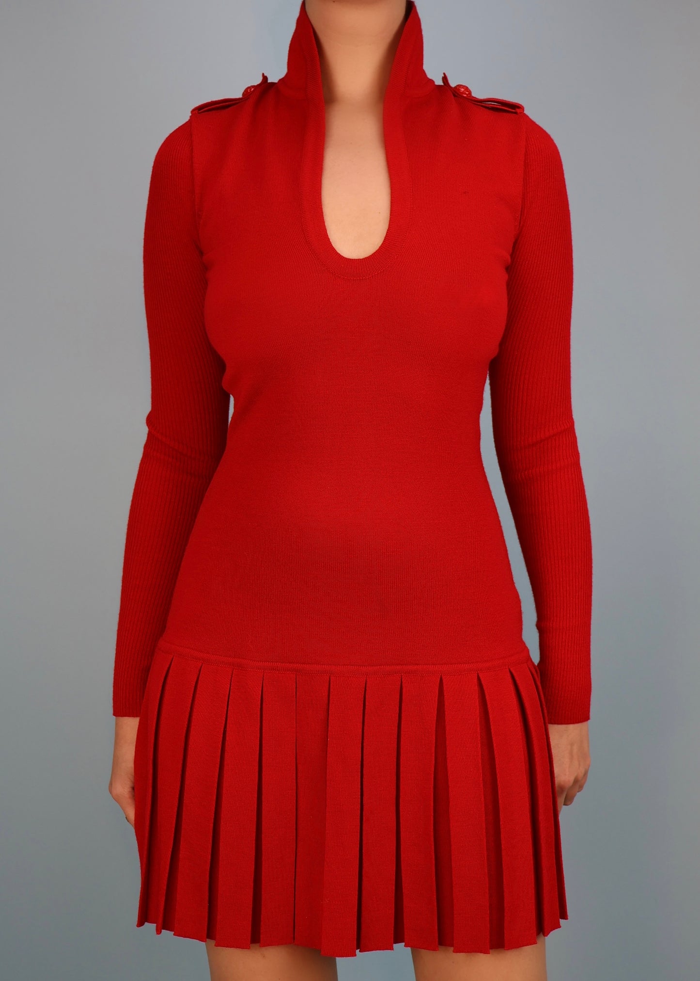 Alexander McQueen Red Knit Pleated Skirt Dress