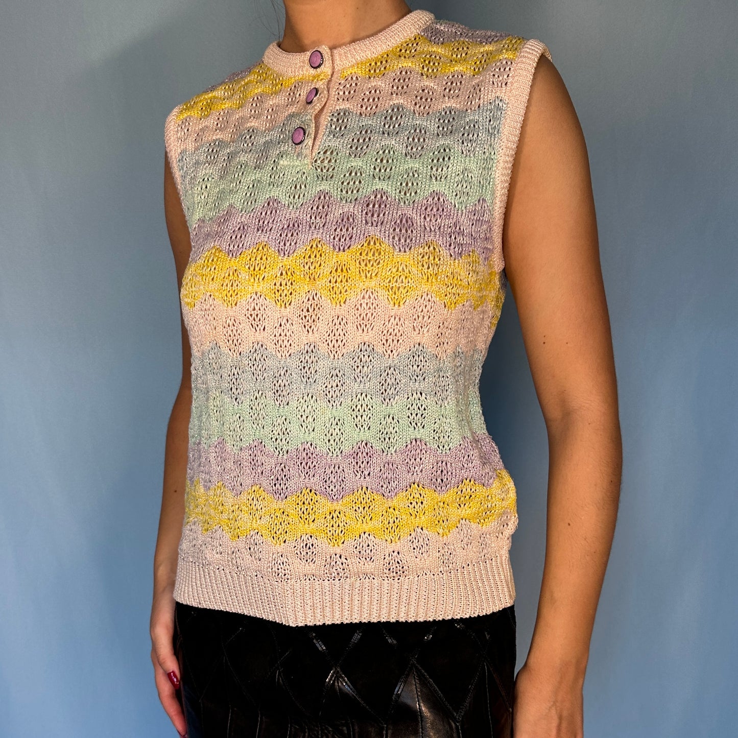 Versace Spring 1995 Pastel Rainbow Knitted Tank Top