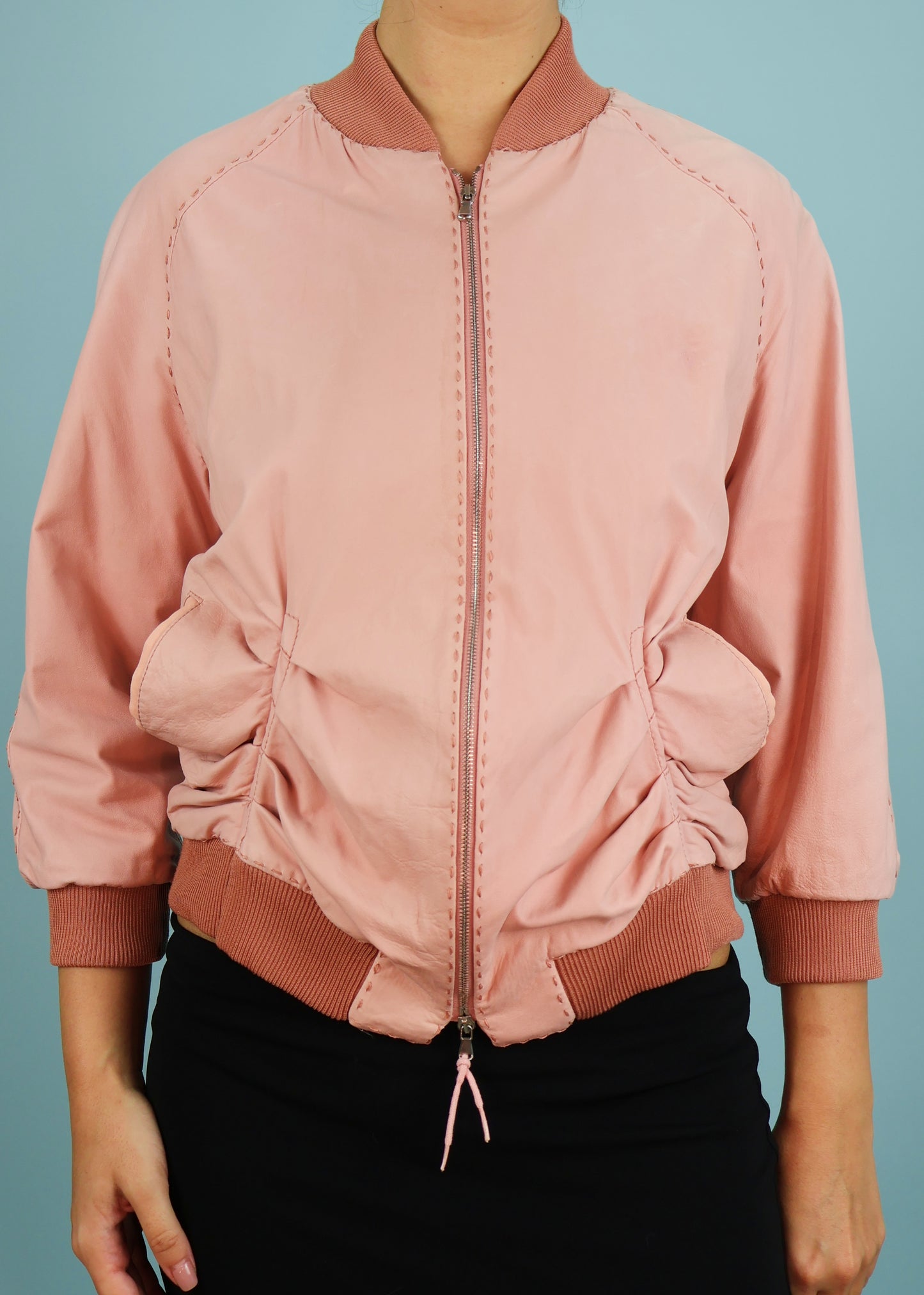 Jean Paul Gaultier Spring 2005 Runway Pink Corset Detail Leather Jacket