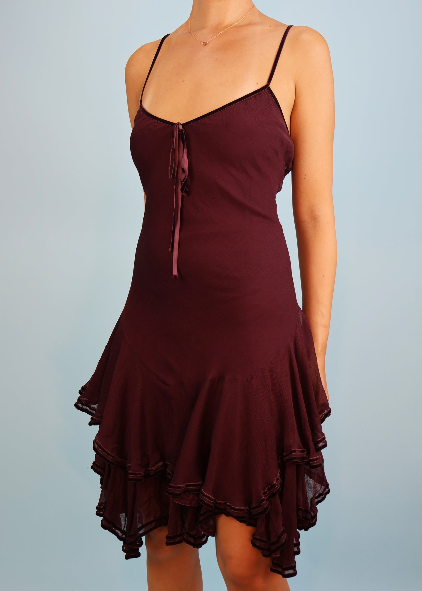 Ralph Lauren Purple Silk Chiffon Tiered Dress