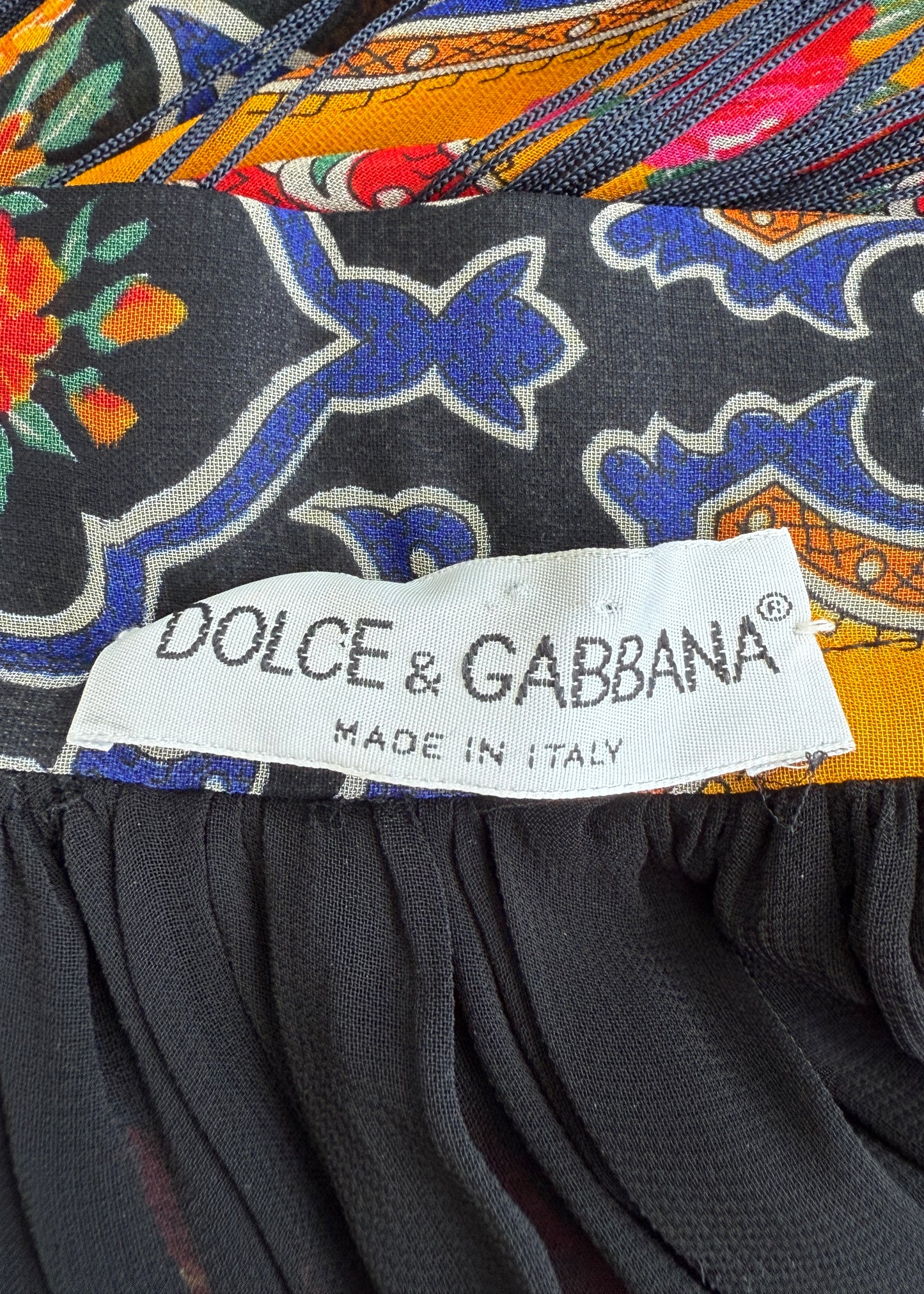 Dolce & Gabbana Fall 1993 Runway Multi Print Tiered Fringed Maxi Skirt