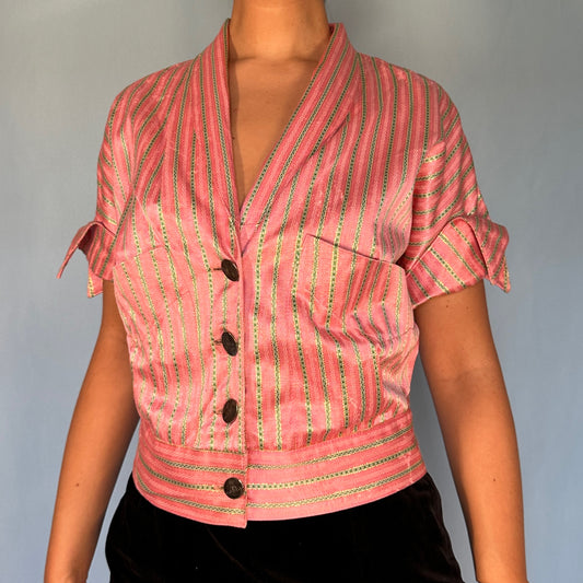 Vivienne Westwood Spring 1992 Pink Satin Striped Jacket Top