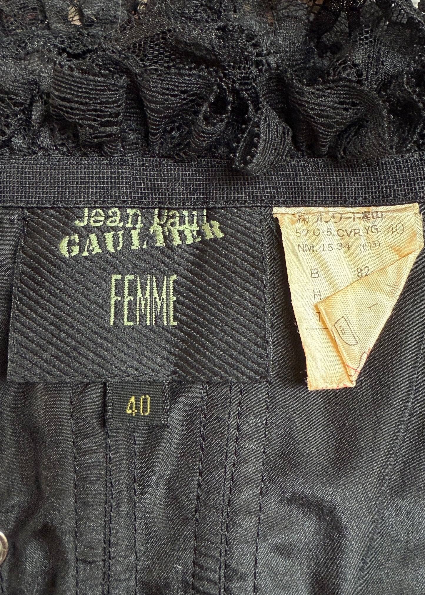 Jean Paul Gaultier Spring 1992 Runway Black Ruffle Lace Up Back Corset