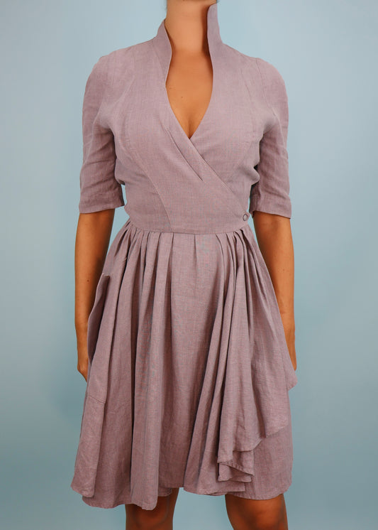 Thierry Mugler 1980s Grey Chambray Wrap Dress