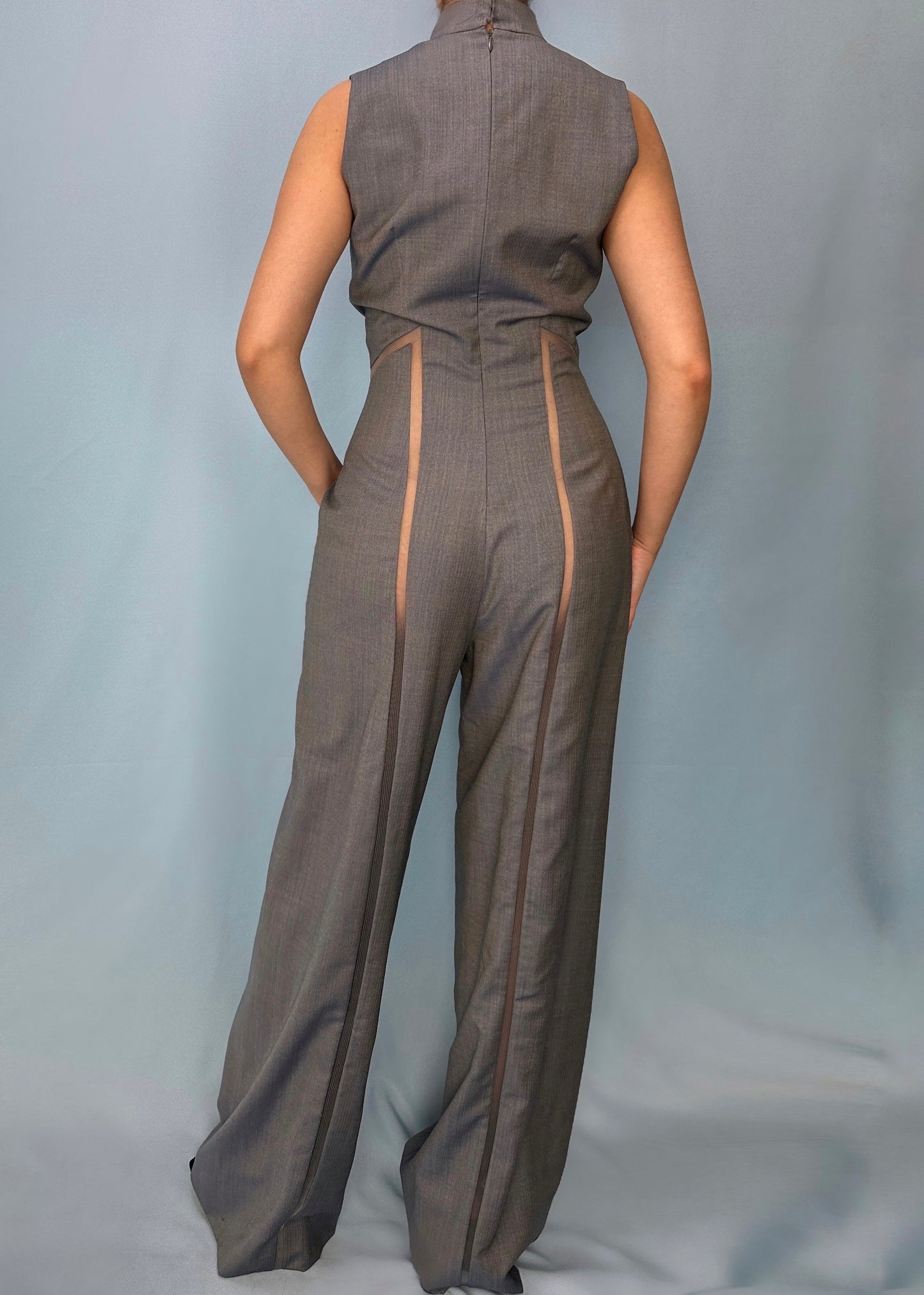 Givenchy Haute Couture by Alexander McQueen Spring 2000 Grey Mesh & Lace Detail Jumpsuit