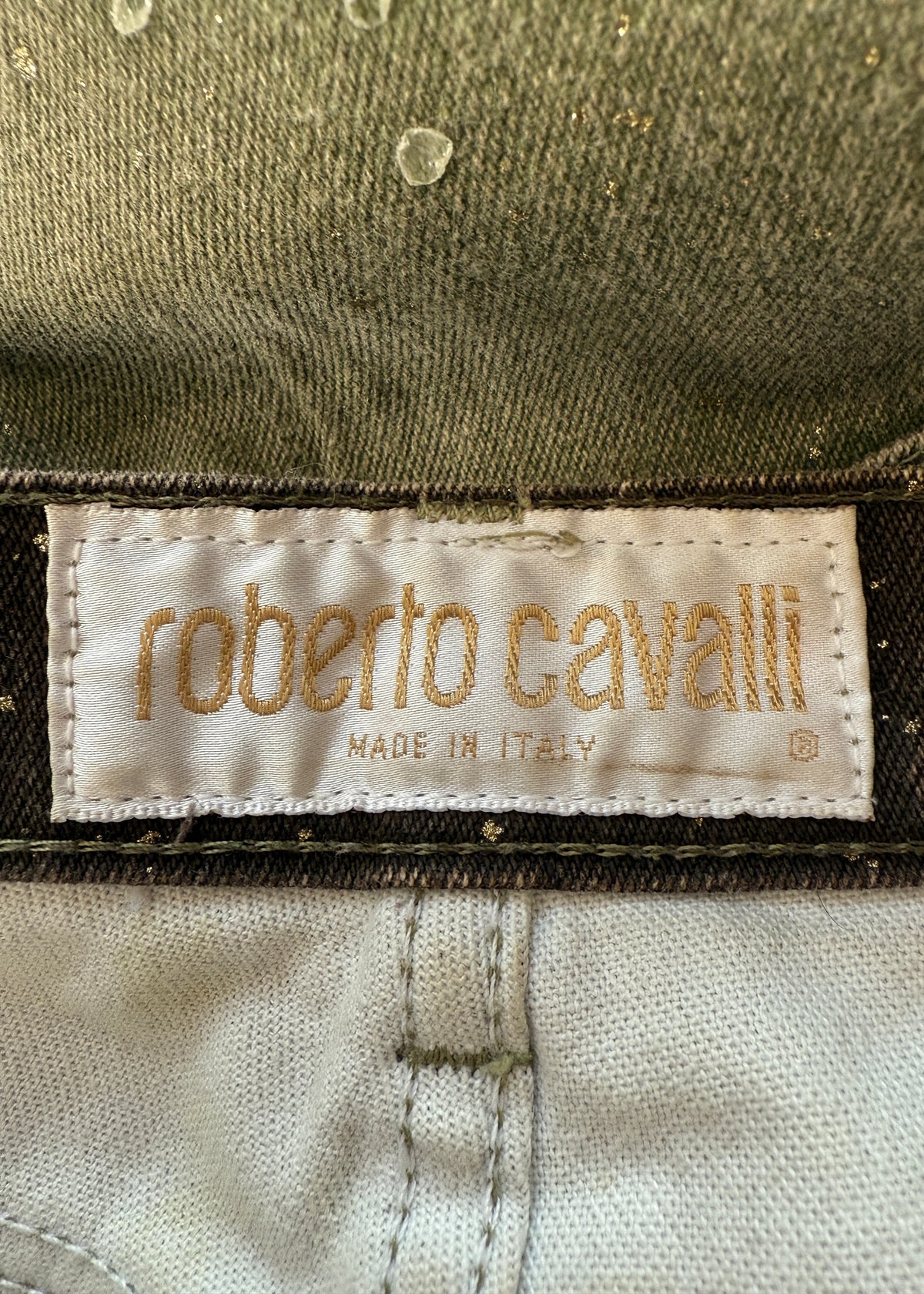 Roberto Cavalli Fall 1999 Green Marijuana Leaf Print Jeans