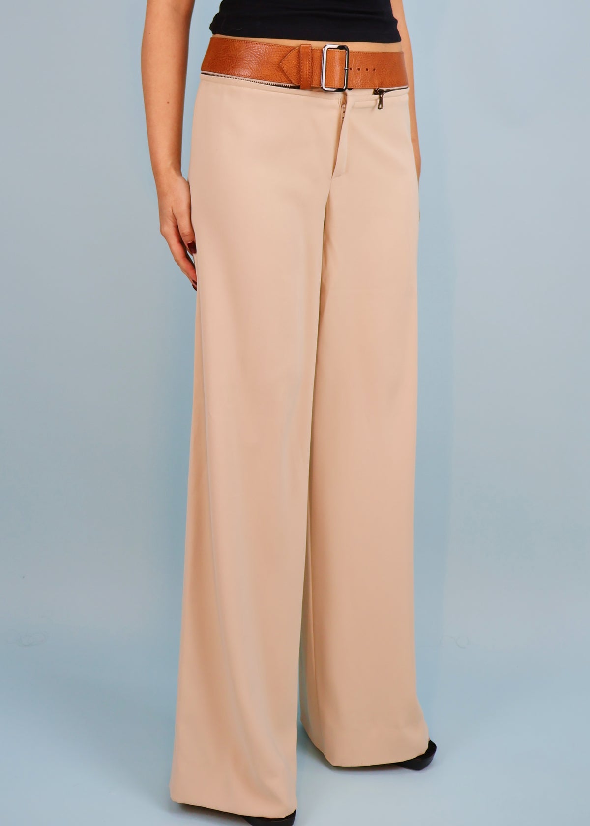 Jean Paul Gaultier Beige Detachable Leather Belt Waistband Pants