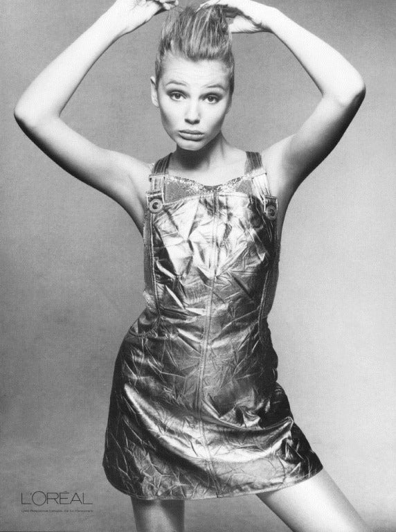Versace Fall 1994 Silver Metallic Leather Overall Dress