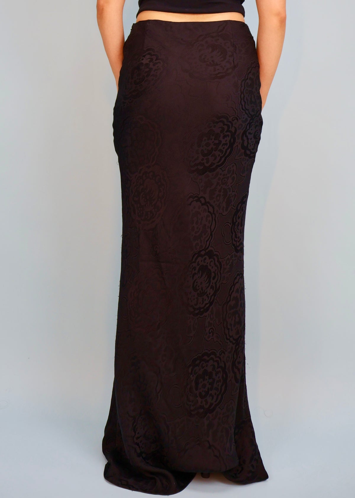 Dior Spring 1999 Runway Black Jacquard Silk Maxi Skirt