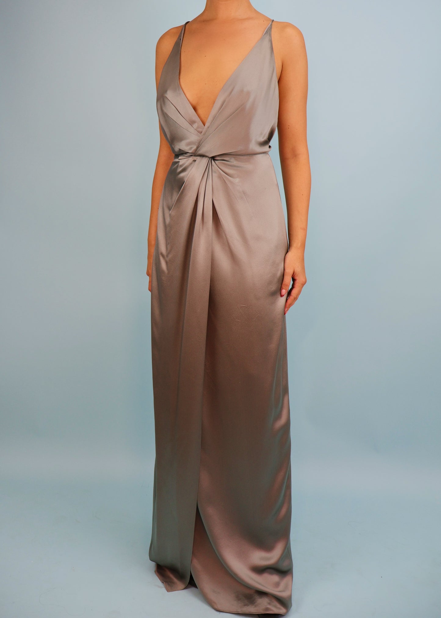Gucci Resort 2011 Runway Grey Silk Satin Plunge Gown