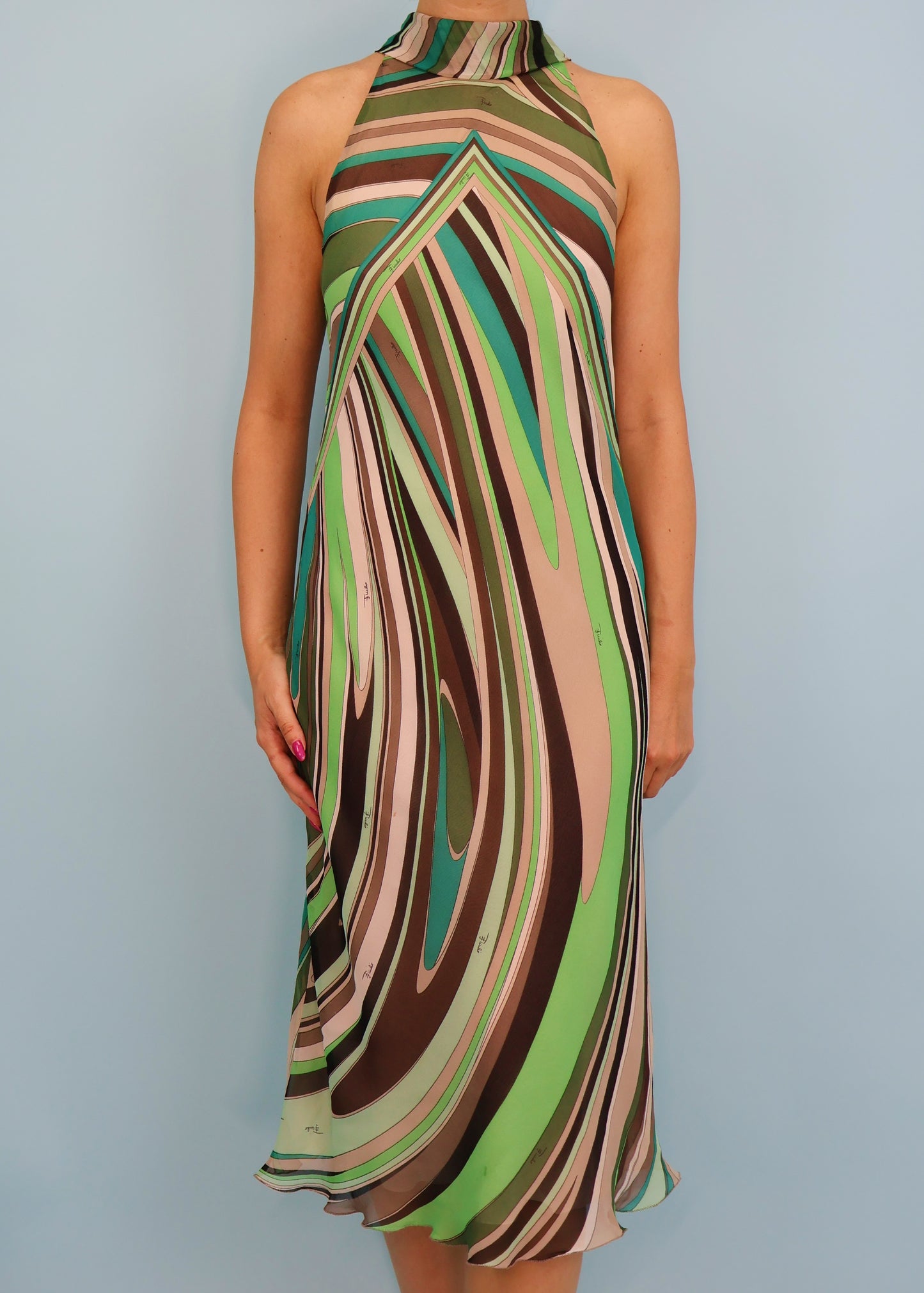 Emilio Pucci Fall 2002 Green Pattern Silk Chiffon Dress