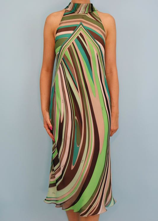 Emilio Pucci Fall 2002 Green Pattern Silk Chiffon Dress