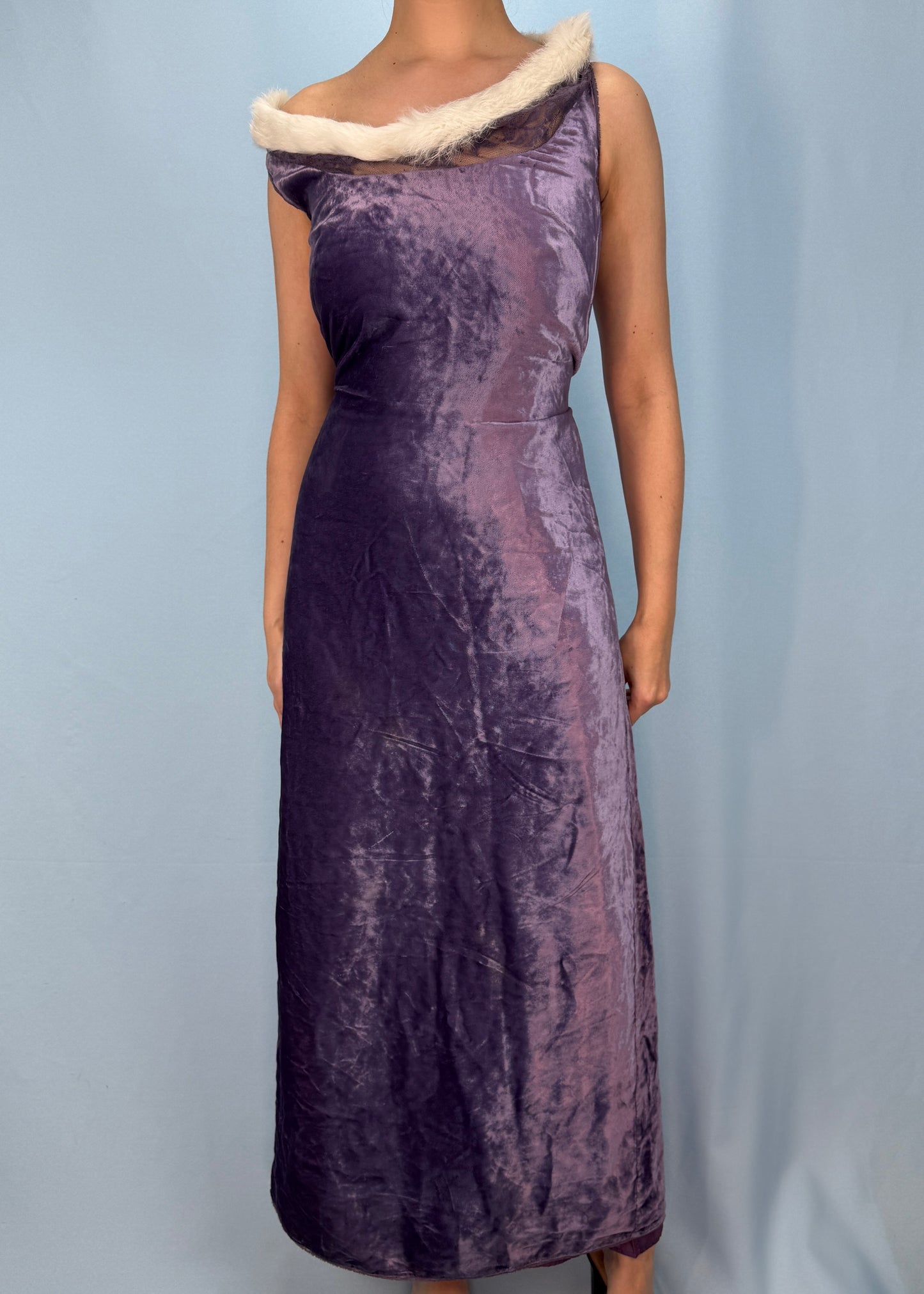 Paul Smith 1990s Purple Velvet Fur Trim Dress