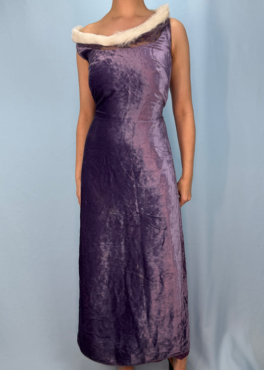 Paul Smith 1990s Purple Velvet Fur Trim Dress