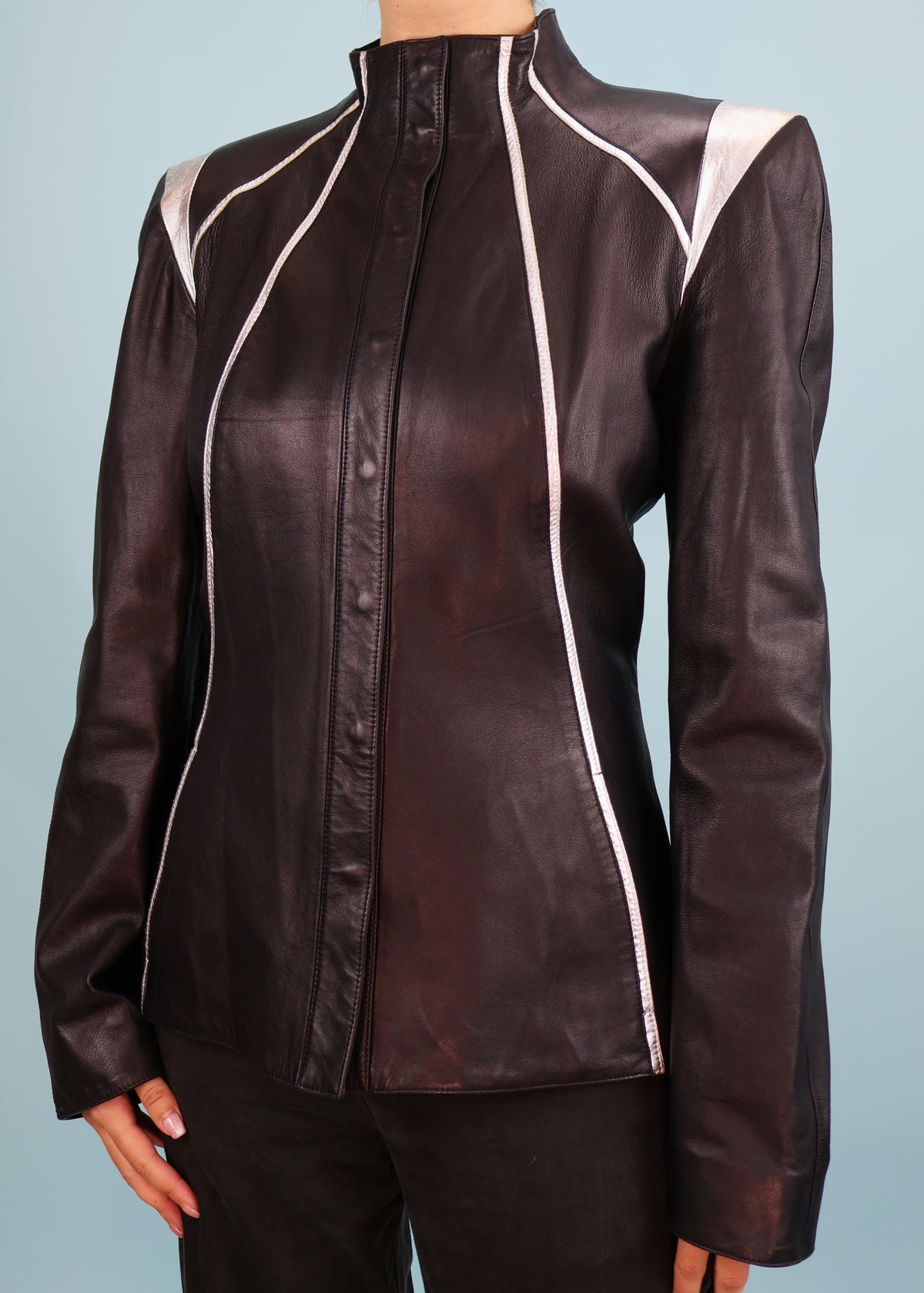 Thierry Mugler Fall 2002 Black & Silver Leather Jacket
