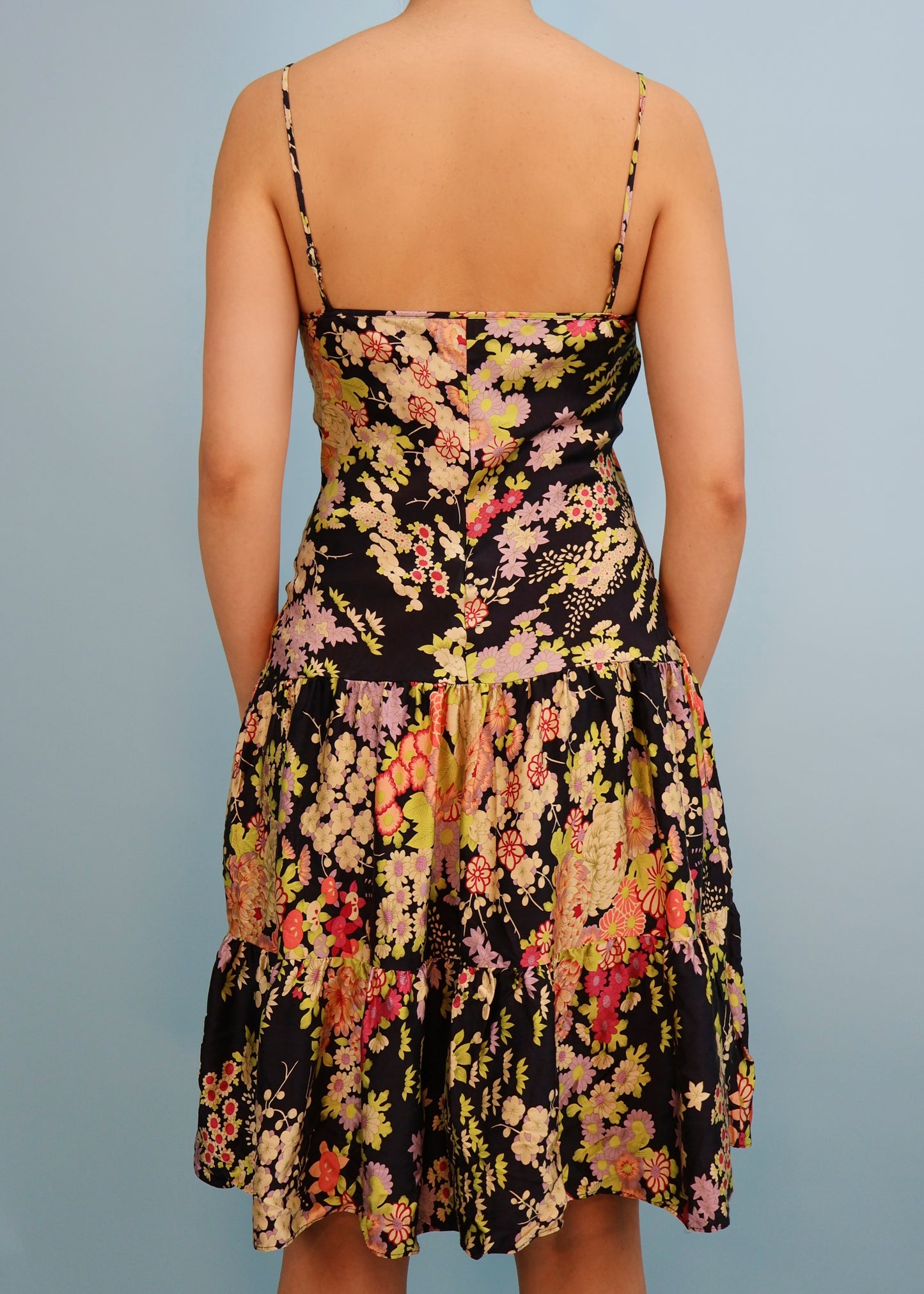 Betsey Johnson Black Floral Print Silk Dress