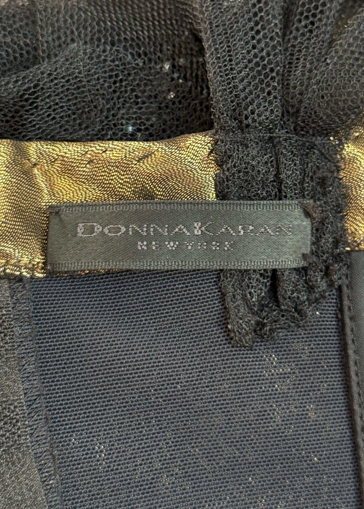 Donna Karan Fall 2001 Runway Embellished Black Tulle & Gold Lamé Dress