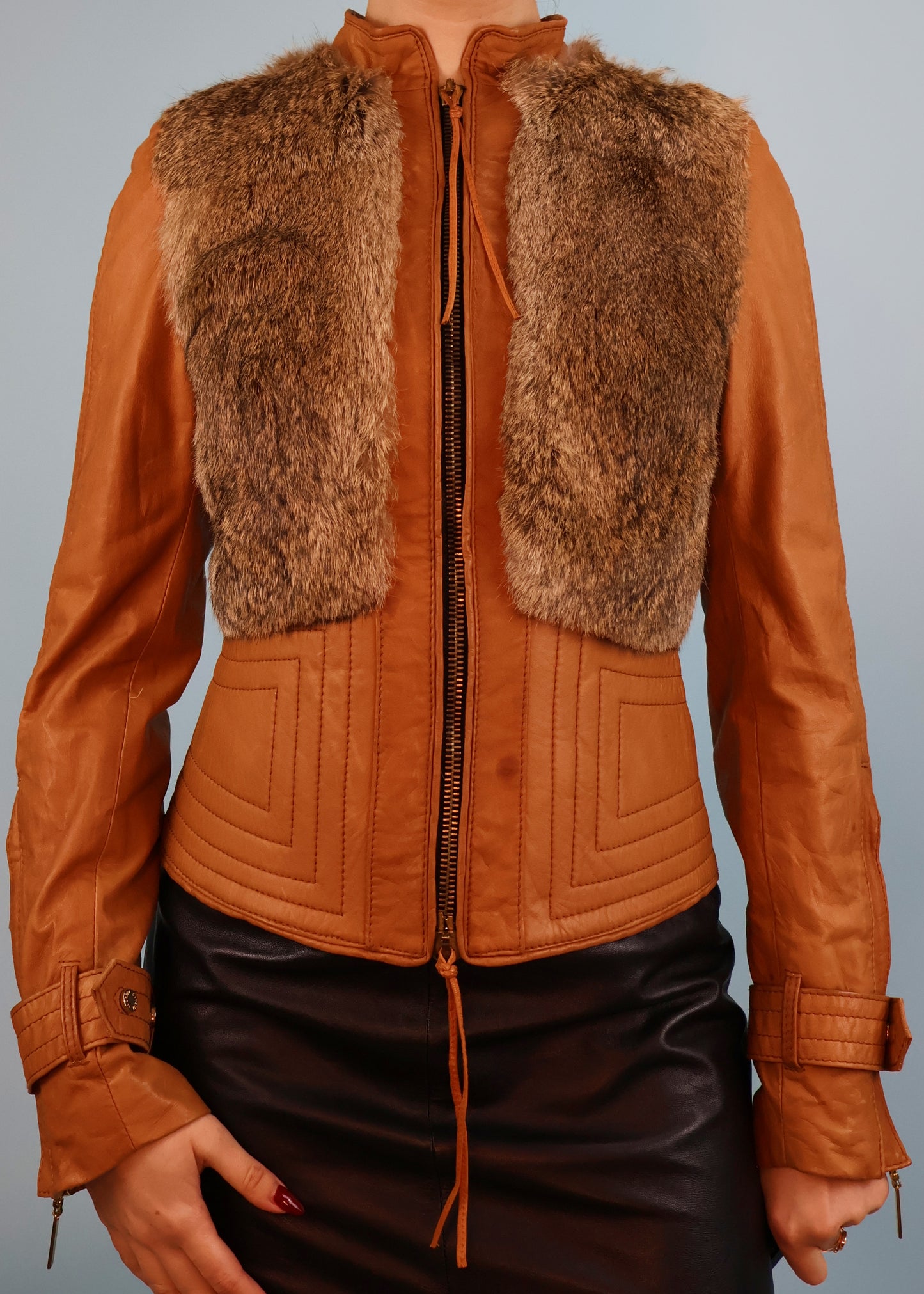 Roberto Cavalli Fall 2004 Brown Leather & Fur Jacket