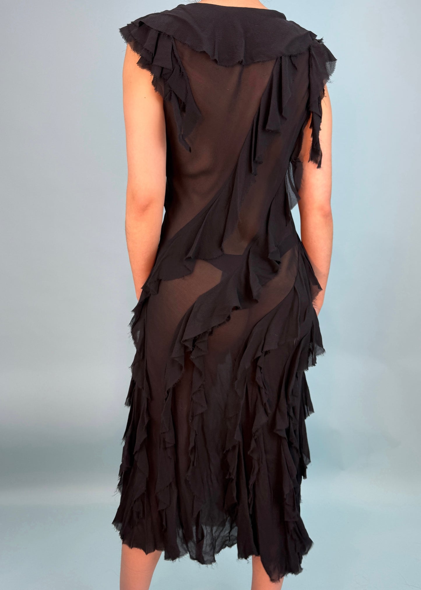 DKNY Black Silk Ruffle Dress