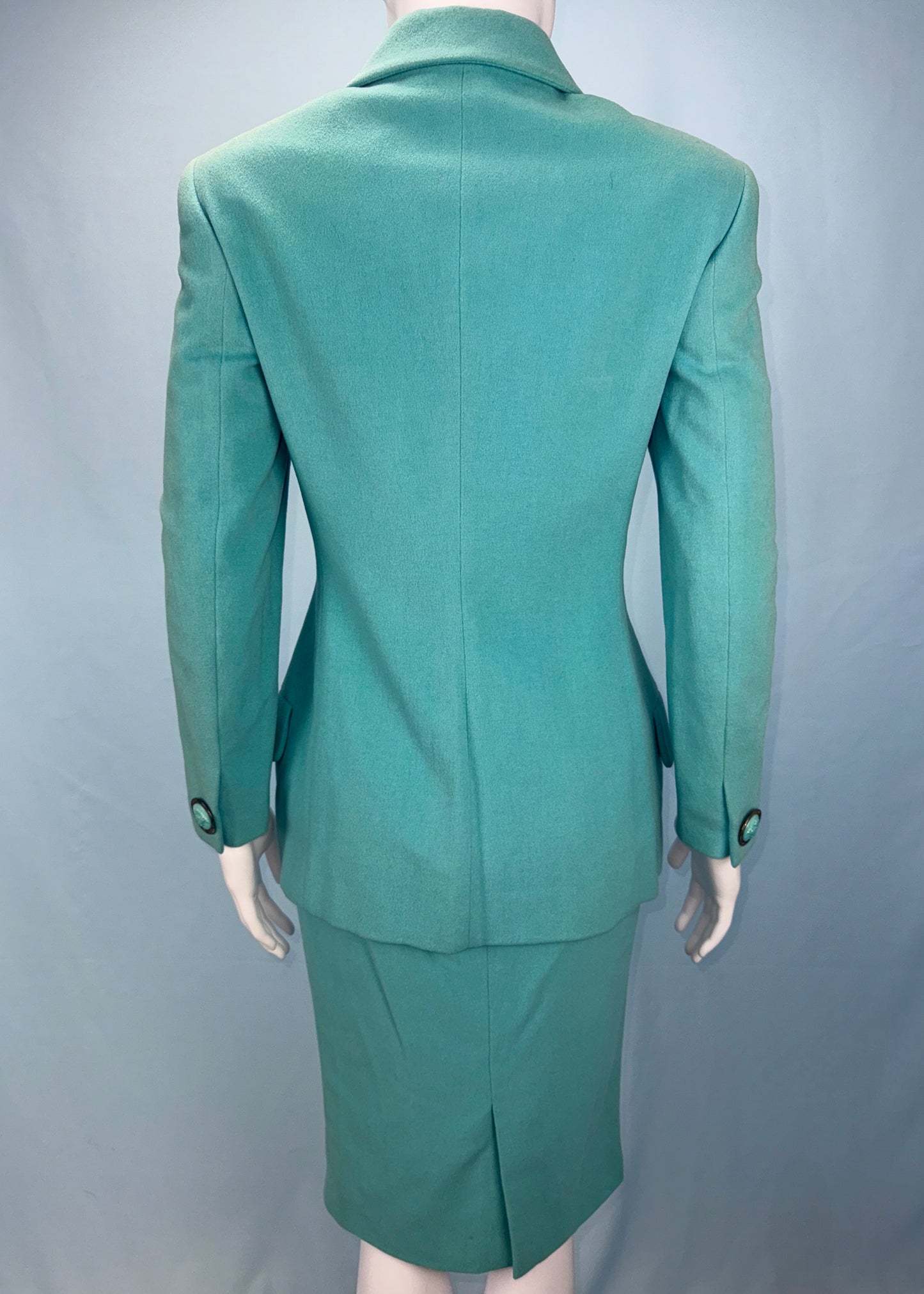 Versace Blue Medusa Button Jacket & Skirt Suit Set