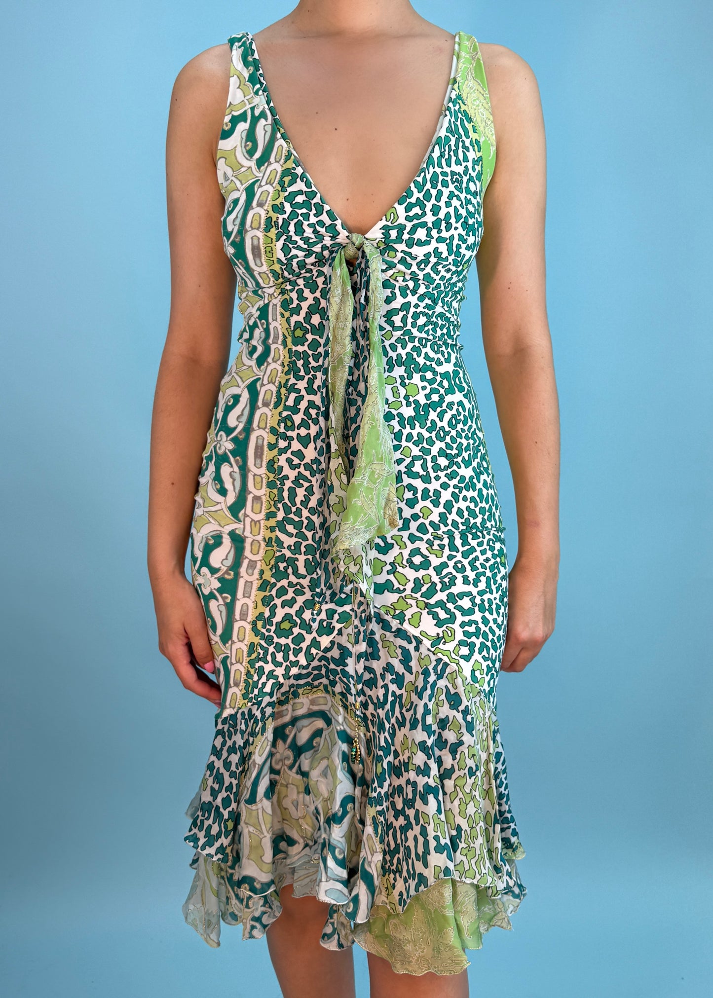 Roberto Cavalli Spring 2006 Green Printed Chiffon Hem Dress
