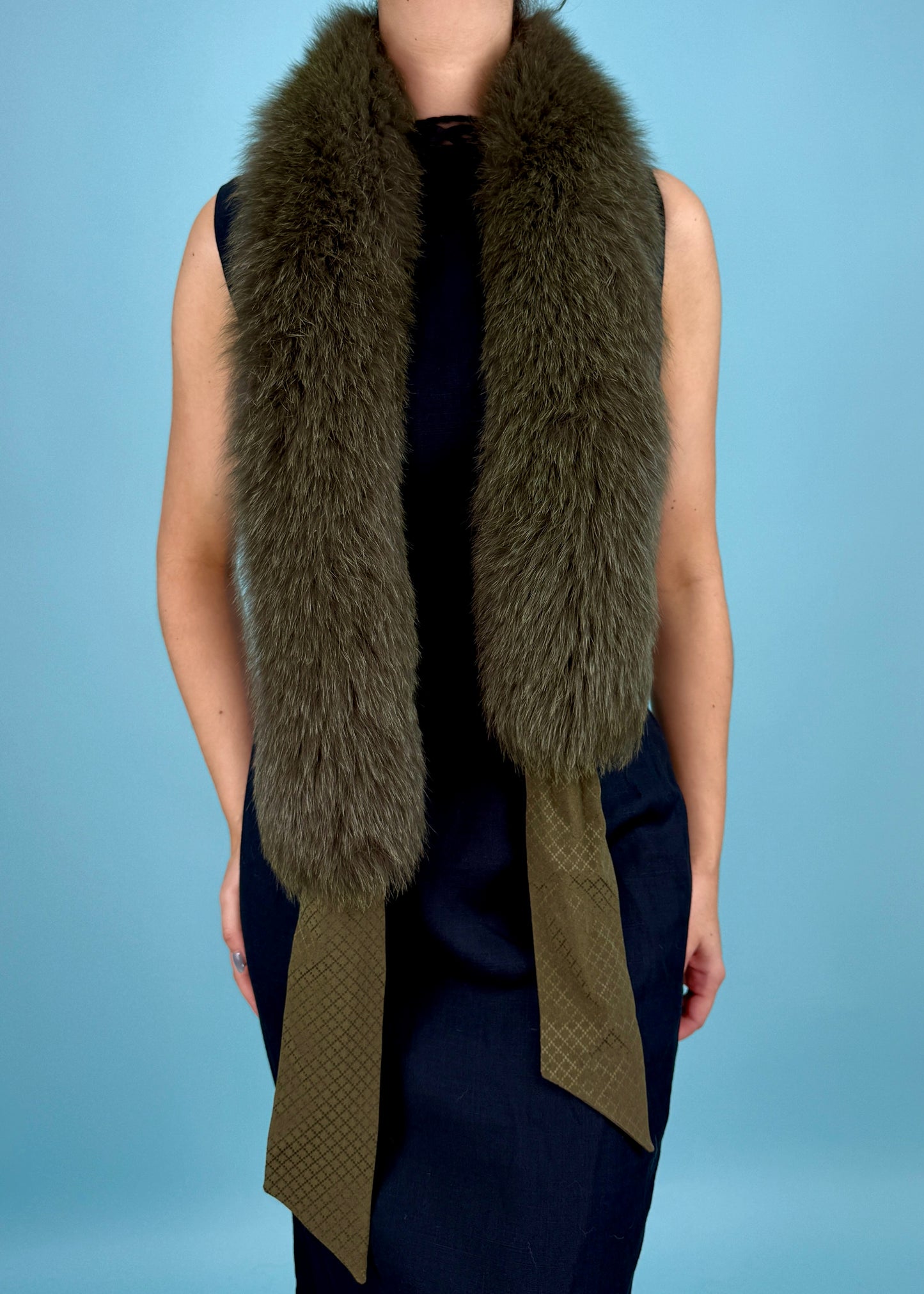 Khaki Green Fox Fur Scarf Stole