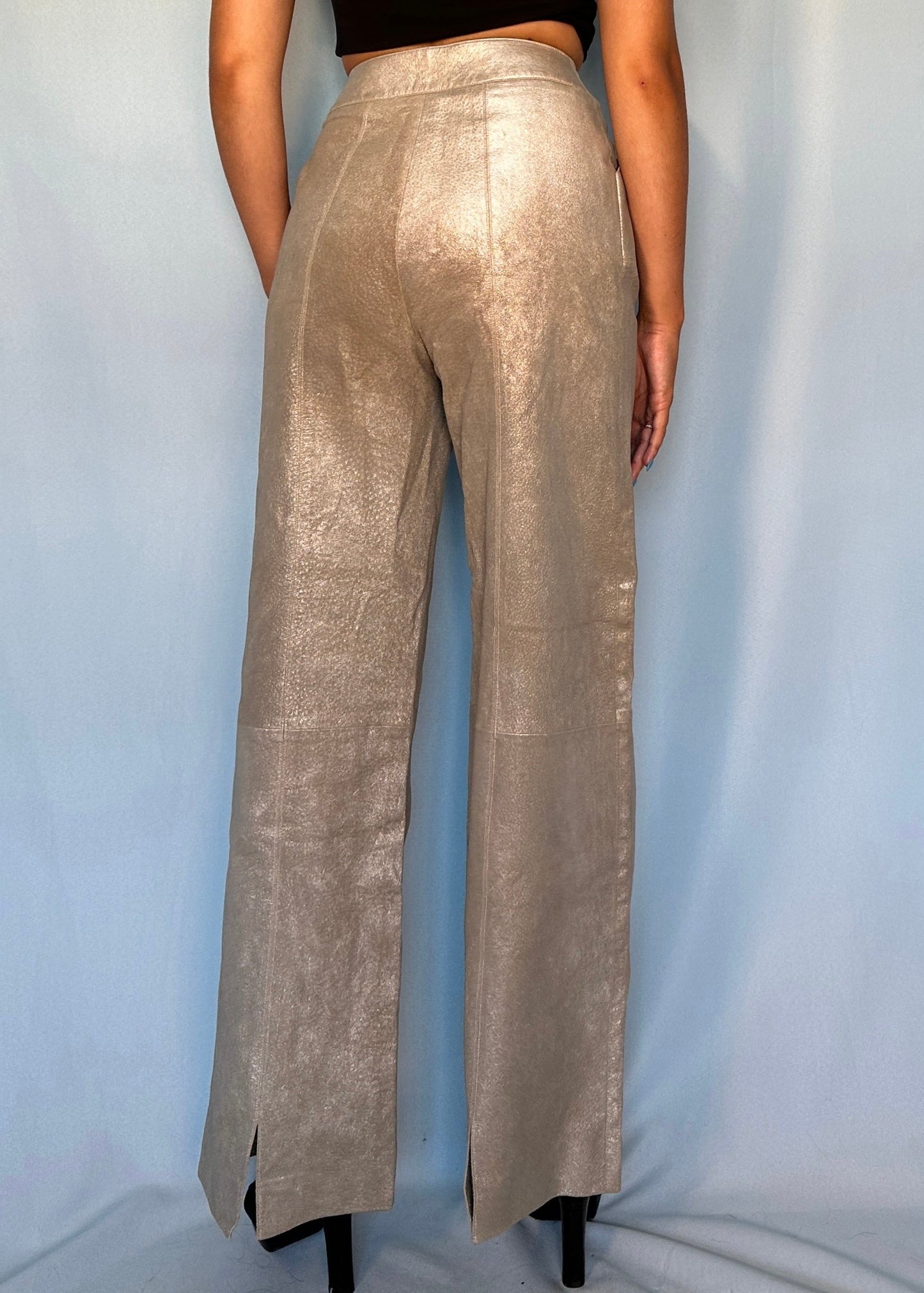 Chanel Fall 1999 Runway Metallic Silver Leather Flared Pants