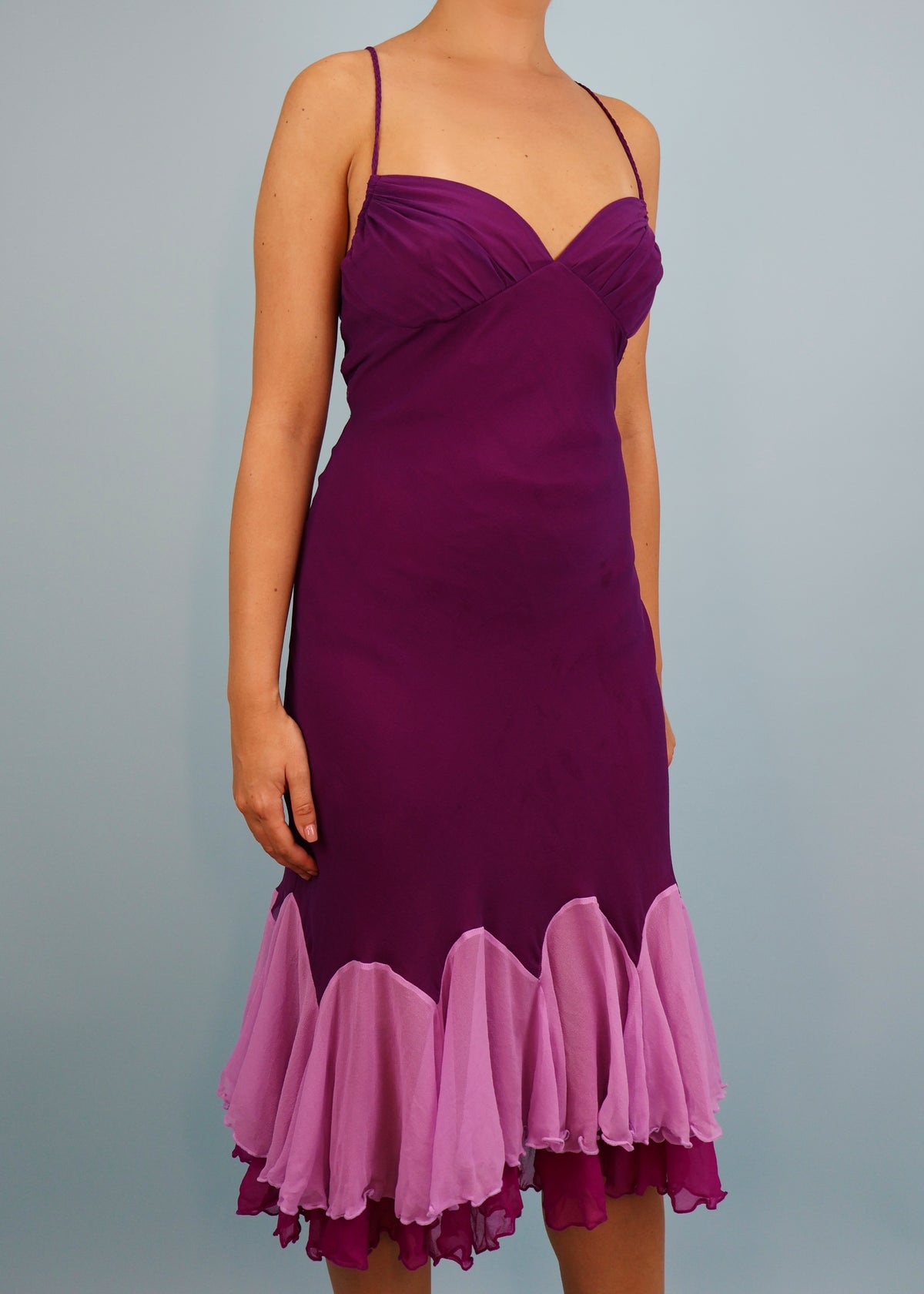 Betsey Johnson Purple Tones Ruffle Hem Silk Dress