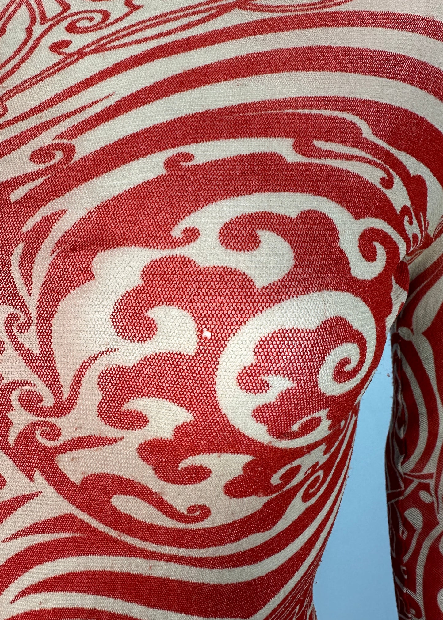 Jean Paul Gaultier Spring 1996 Tribal Print Red Mesh Dress