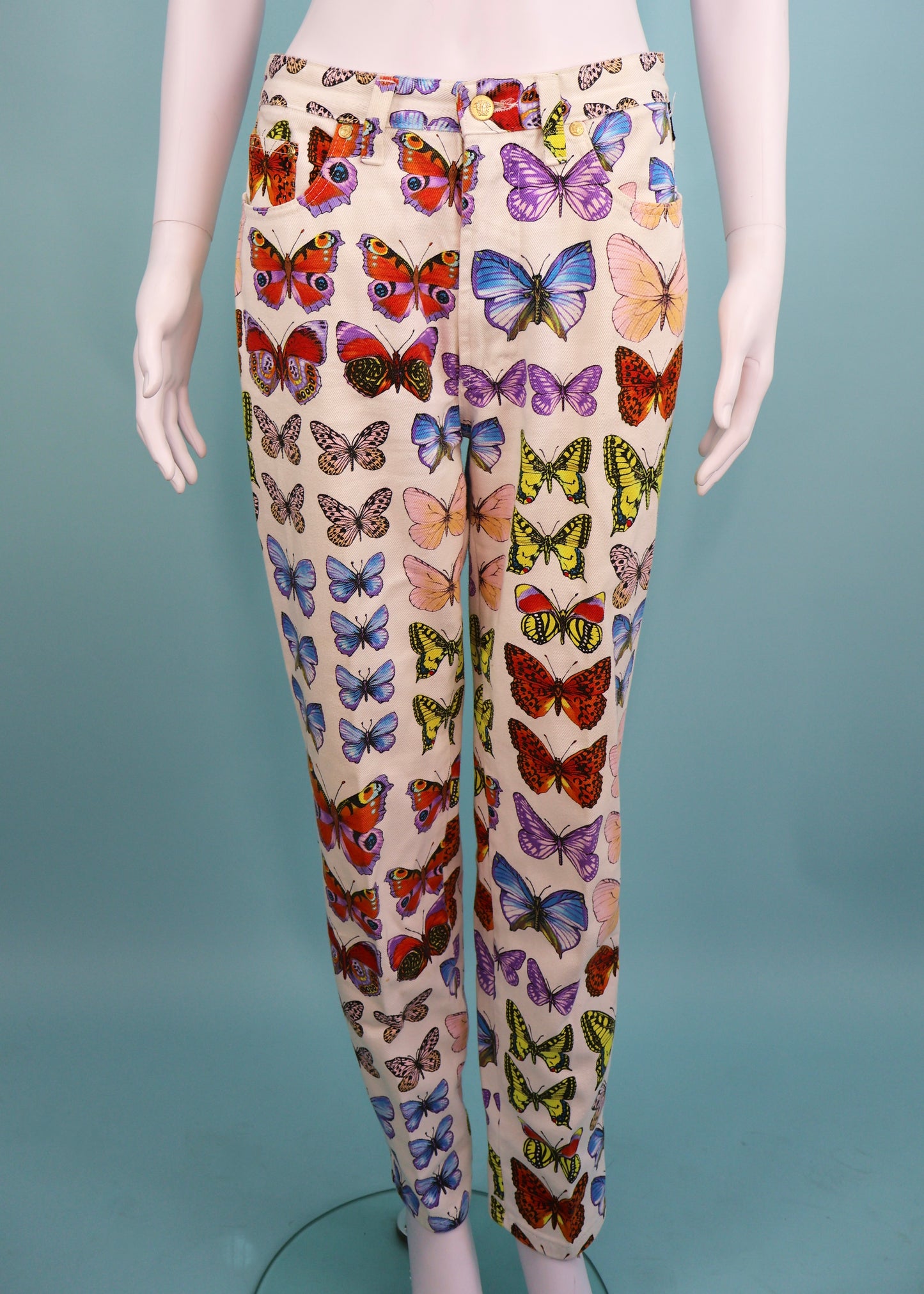 Versace Spring 1995 Butterfly Print Denim Jacket & Jeans Set