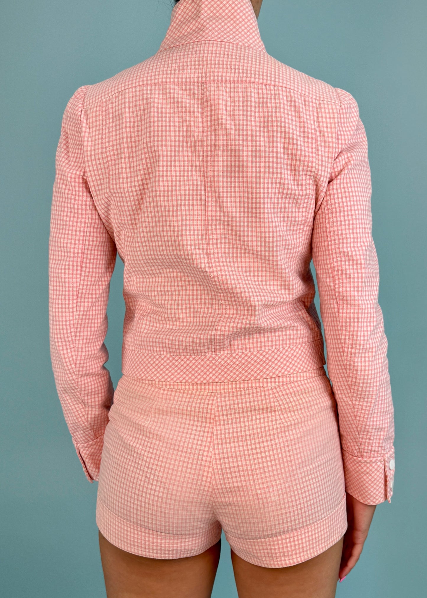 Courrèges 1974 Pink Gingham Jacket & Shorts Set