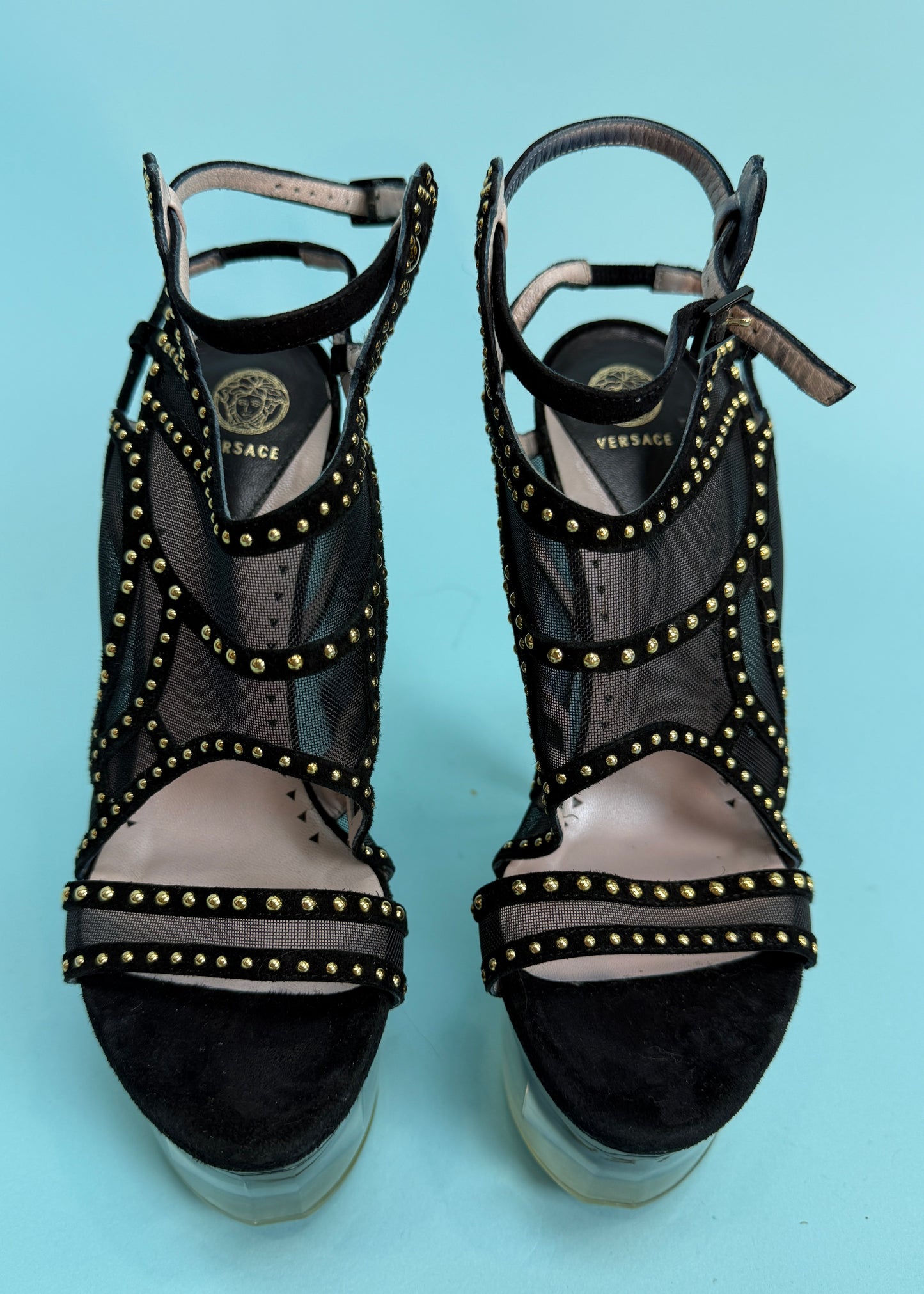 Versace Spring 2012 Runway Perspex Studded Wedge Heels