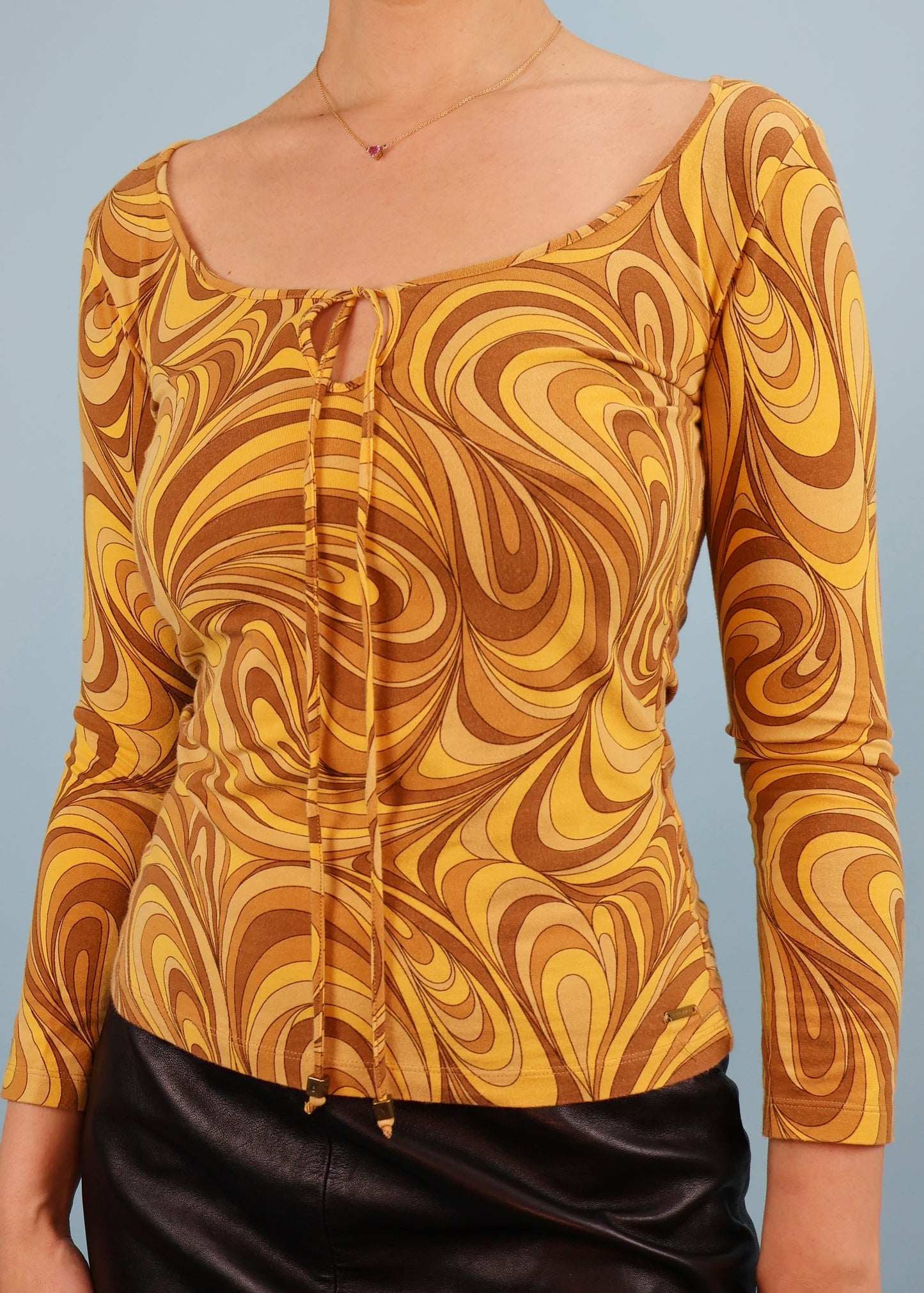 Celine Spring 2003 Swirl Print Peephole Long Sleeve Top