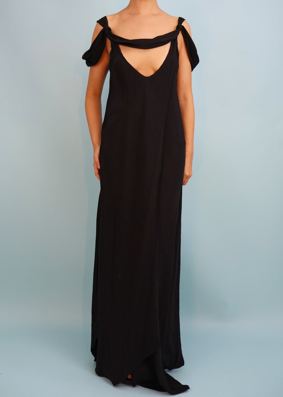 Gucci Fall 2002 Black Silk Knot Strap Maxi Dress