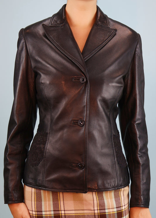 Versace 1990s Black Leather & Lace Insert Jacket