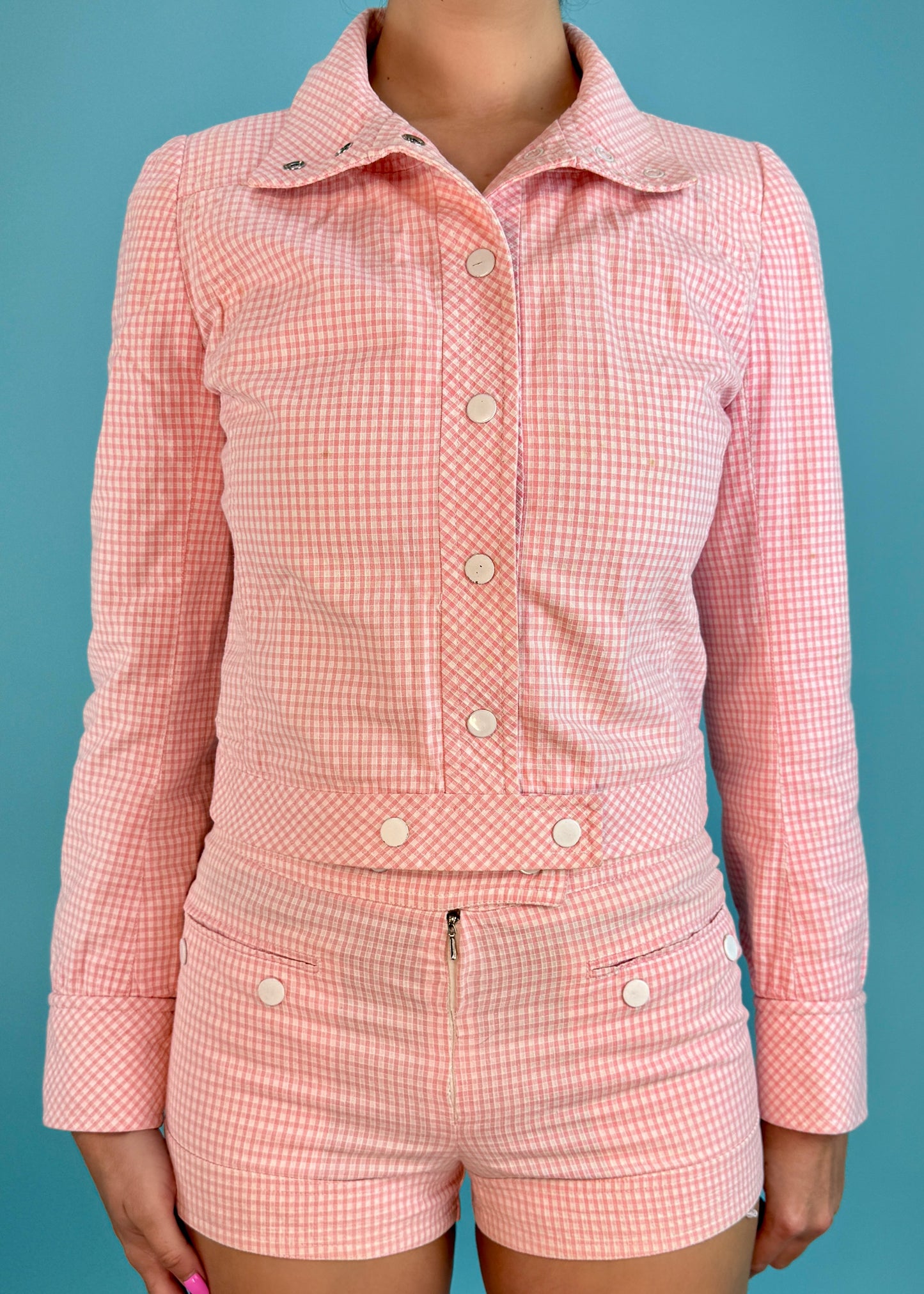 Courrèges 1974 Pink Gingham Jacket & Shorts Set