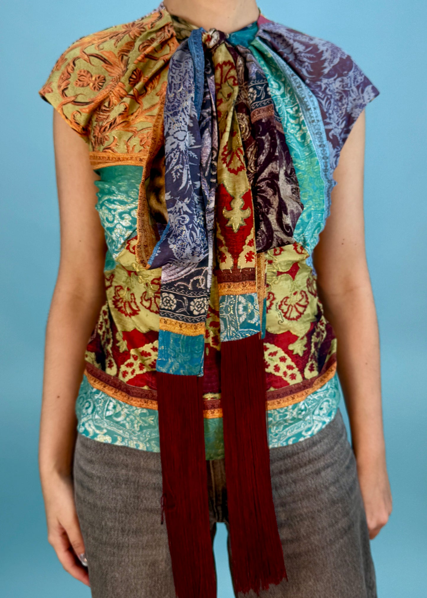 Roberto Cavalli Fall 2004 Patchwork Fringe Scarf Top