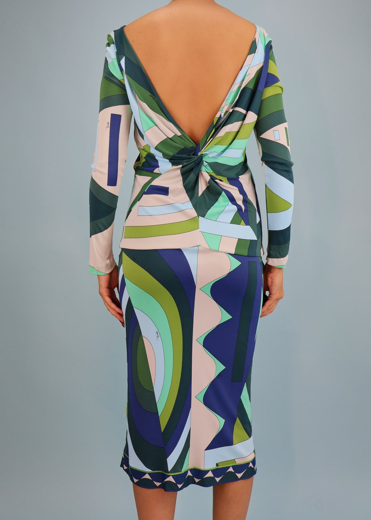 Emilio Pucci Resort 2017 Blue Patterned Low Back Midi Dress