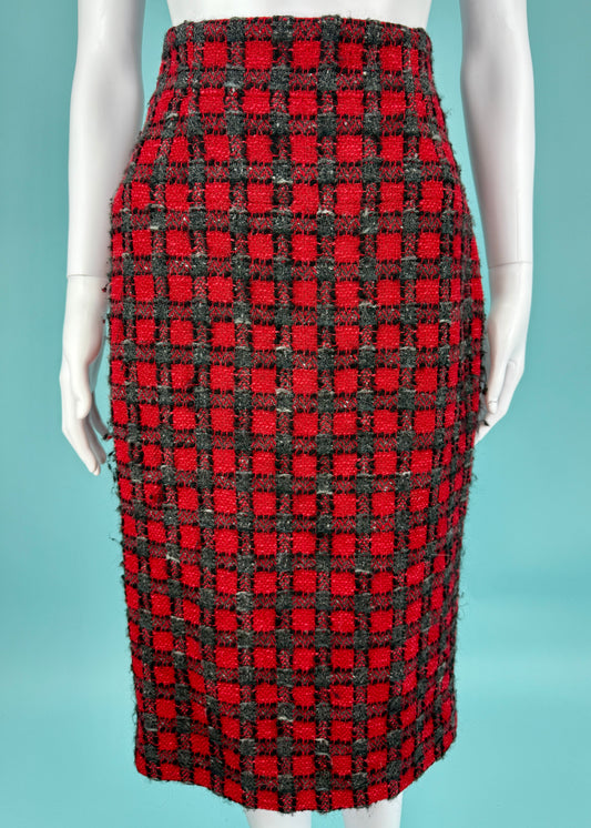 Chanel Fall 2007 Runway Red & Black Tartan Tweed Skirt