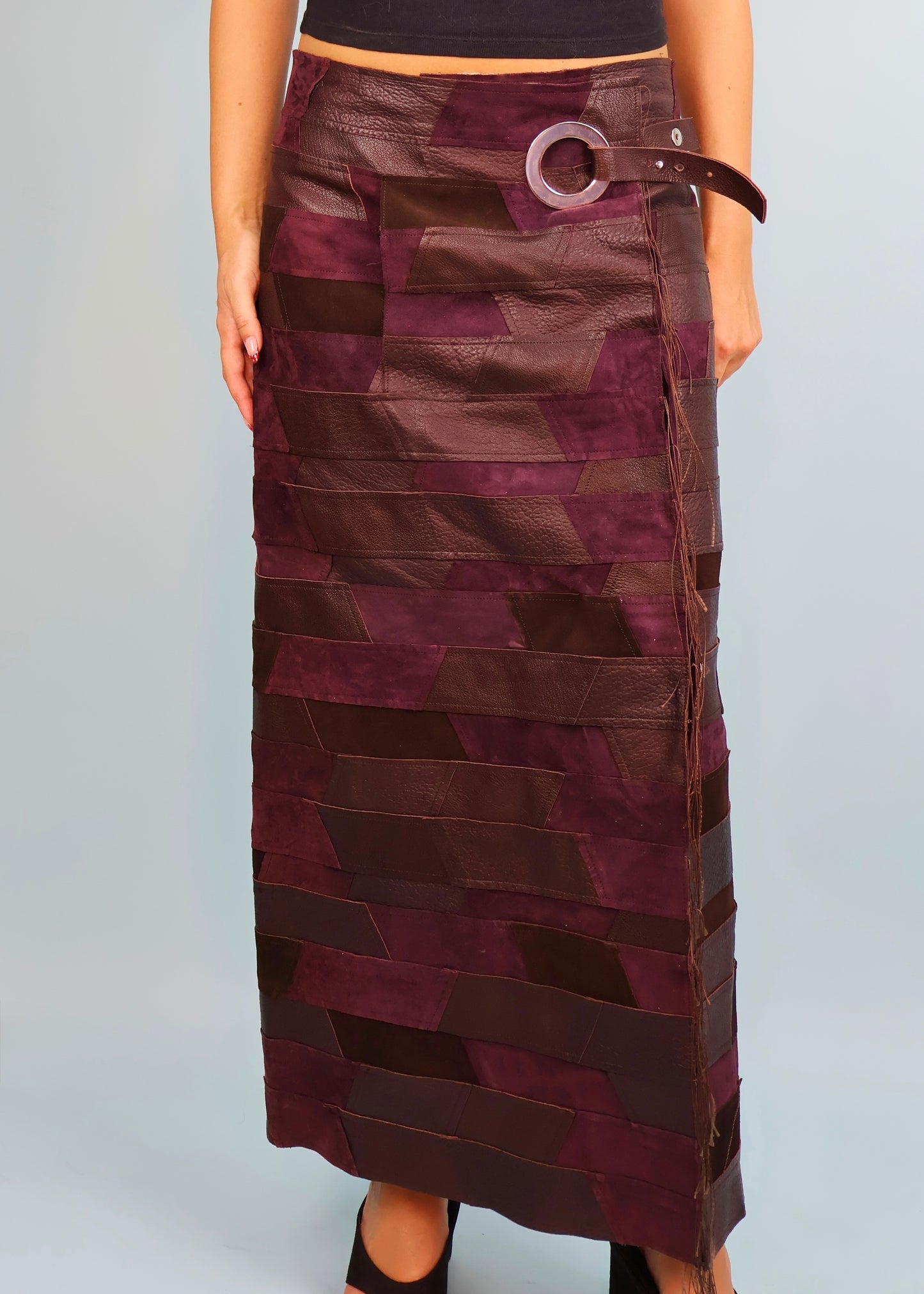 Calvin Klein Fall 2015 Runway Purple Leather Patchwork Maxi Skirt
