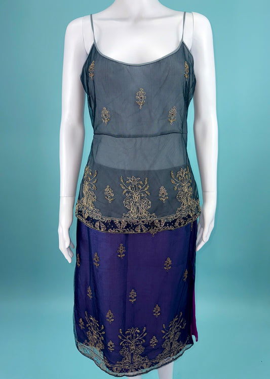 Etro 1990’s Embroidered Silk Top & Skirt Set