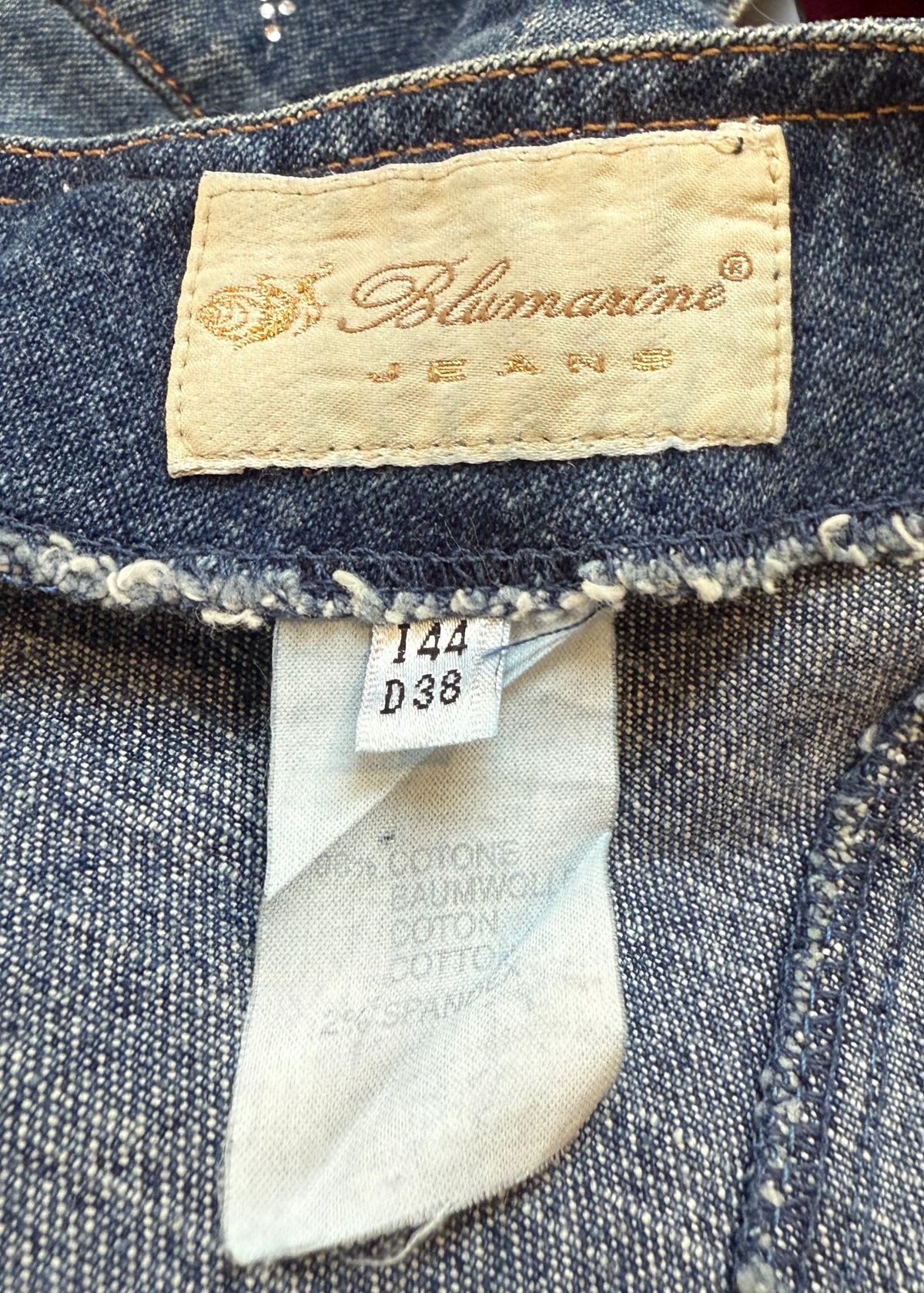 Blumarine Denim & Rhinestone Star Embellished Halter Top