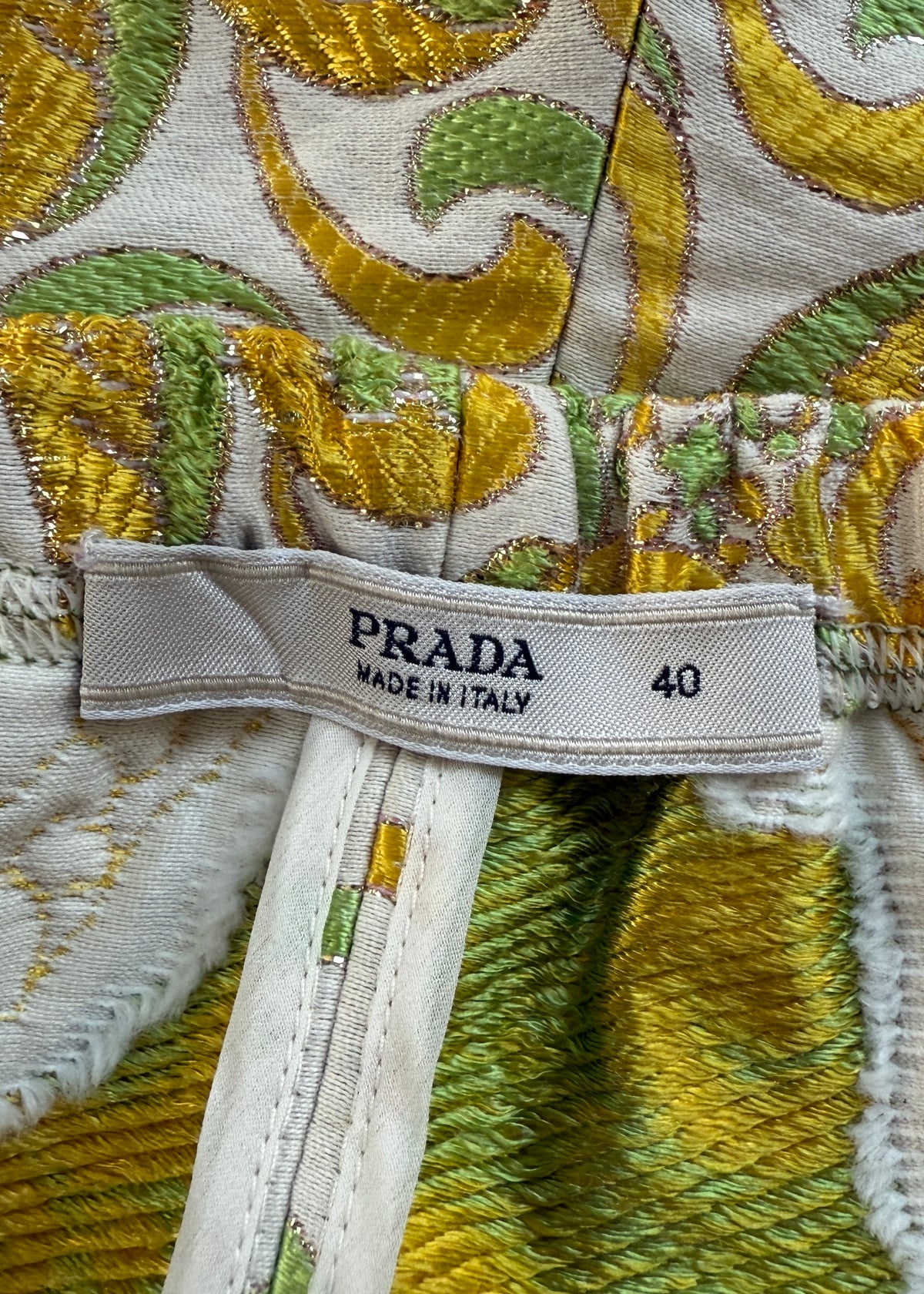 Prada Spring 2003 Runway Yellow & Green Brocade Mini Shorts