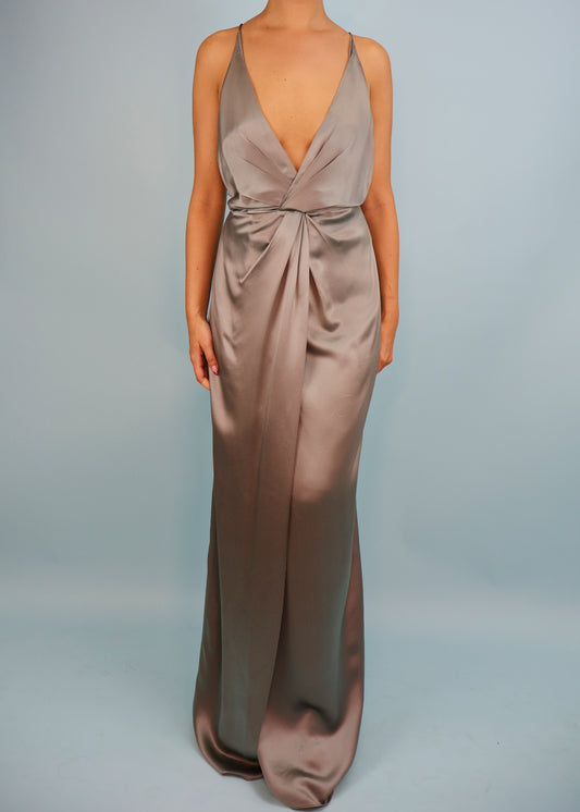 Gucci Resort 2011 Runway Grey Silk Satin Plunge Gown