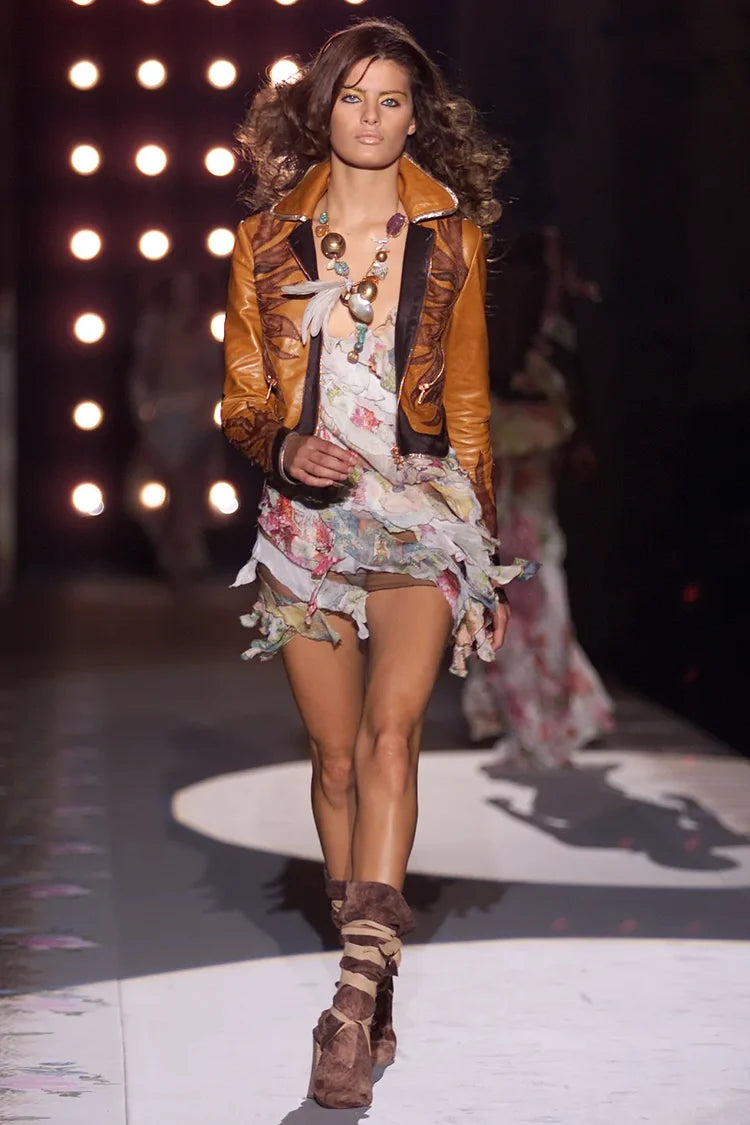 Roberto Cavalli Spring 2002 Panelled Brown Leather Jacket